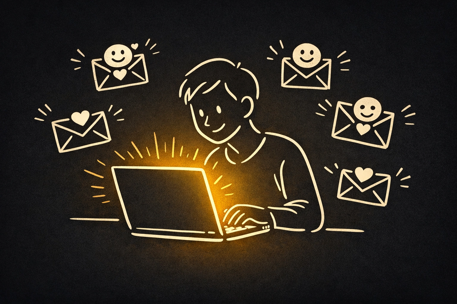 Email marketing connection illustration with hearts and personal touches on laptop screen