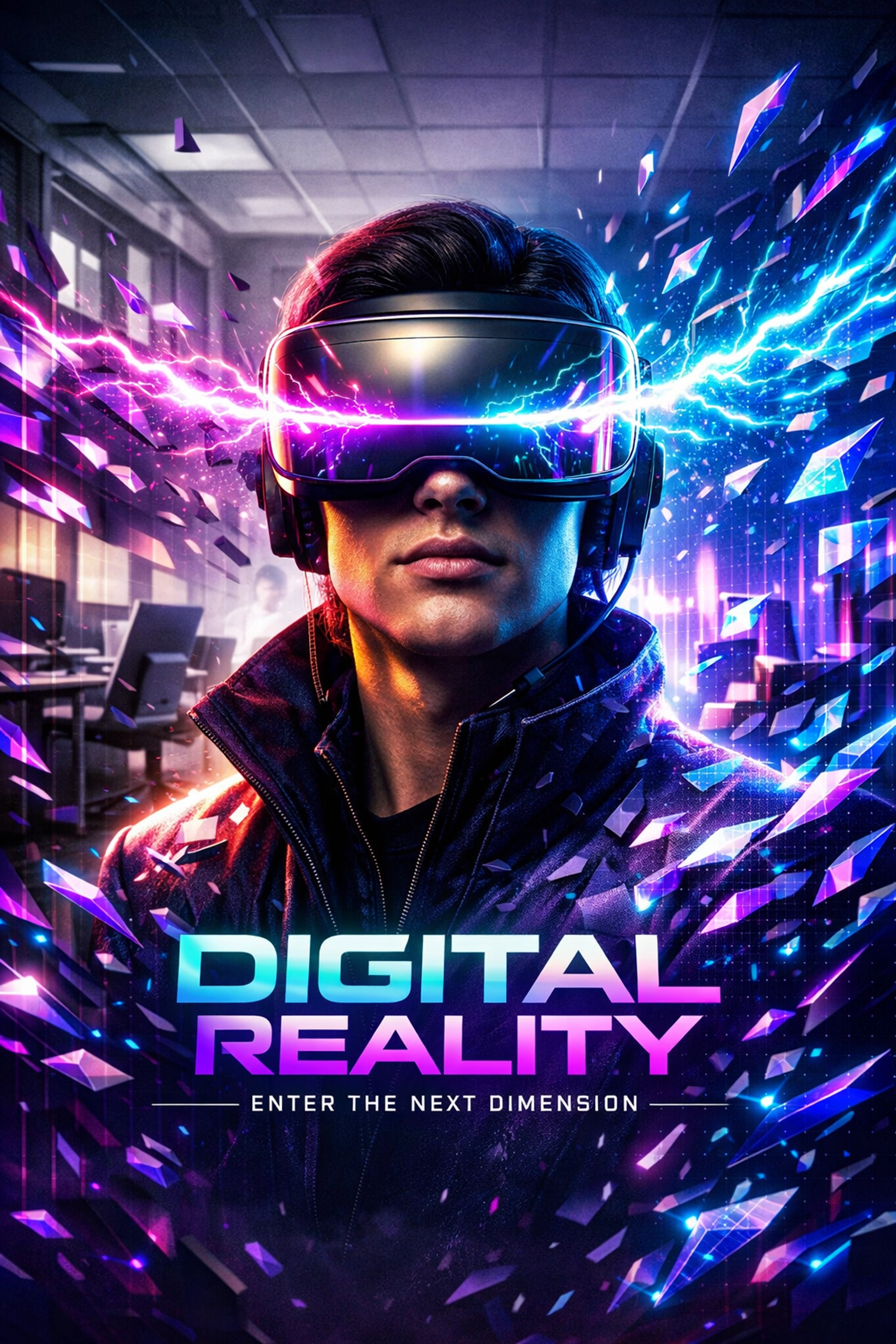 Professional wearing a headset engaging in transformative immersive learning experiences in a digital world.