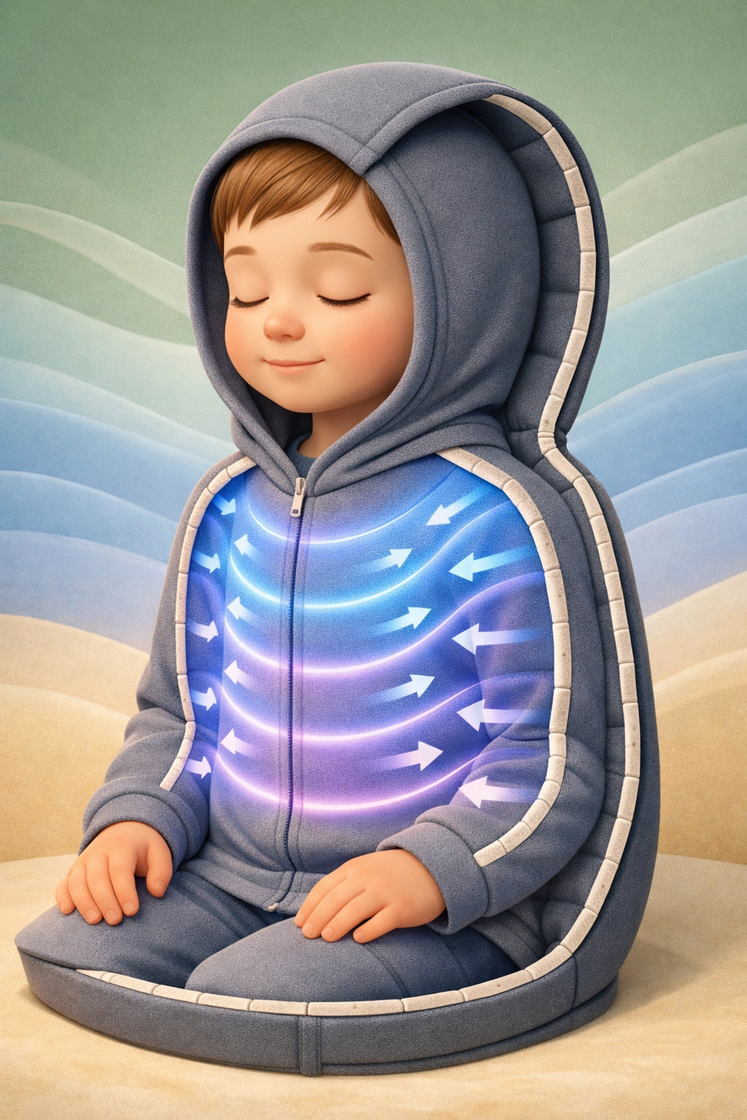 Child wearing deep pressure compression hoodie providing calming sensory support throughout day