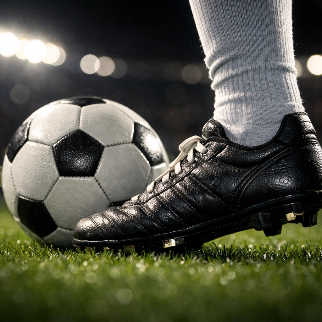 Football player boots and ball on pitch representing athlete dedication to World Cup dreams