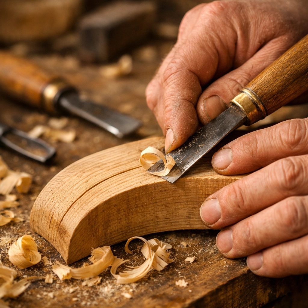 Artisan hands crafting wooden piece showing handmade craftsmanship and personalized gift creation
