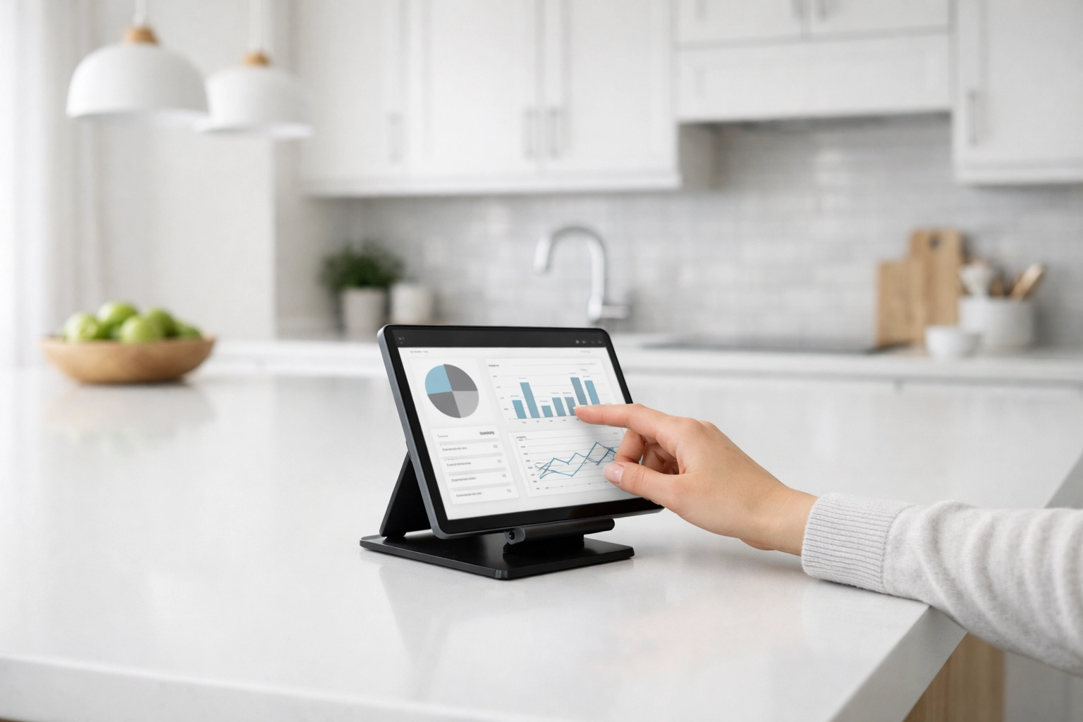 Person applying for an instant approval loan on a tablet with no physical paperwork.