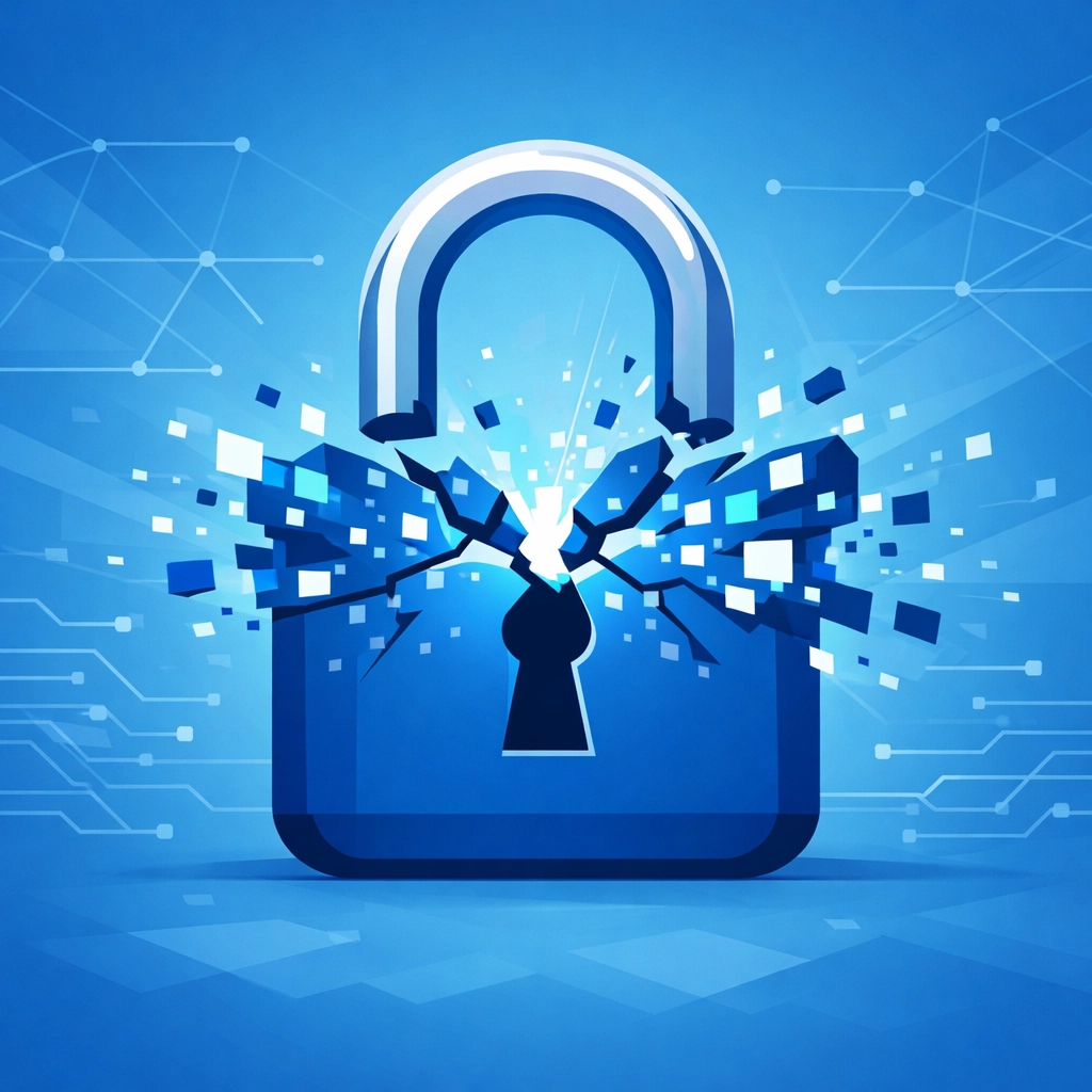 Broken padlock illustrating password vulnerability and need for stronger cybersecurity protection