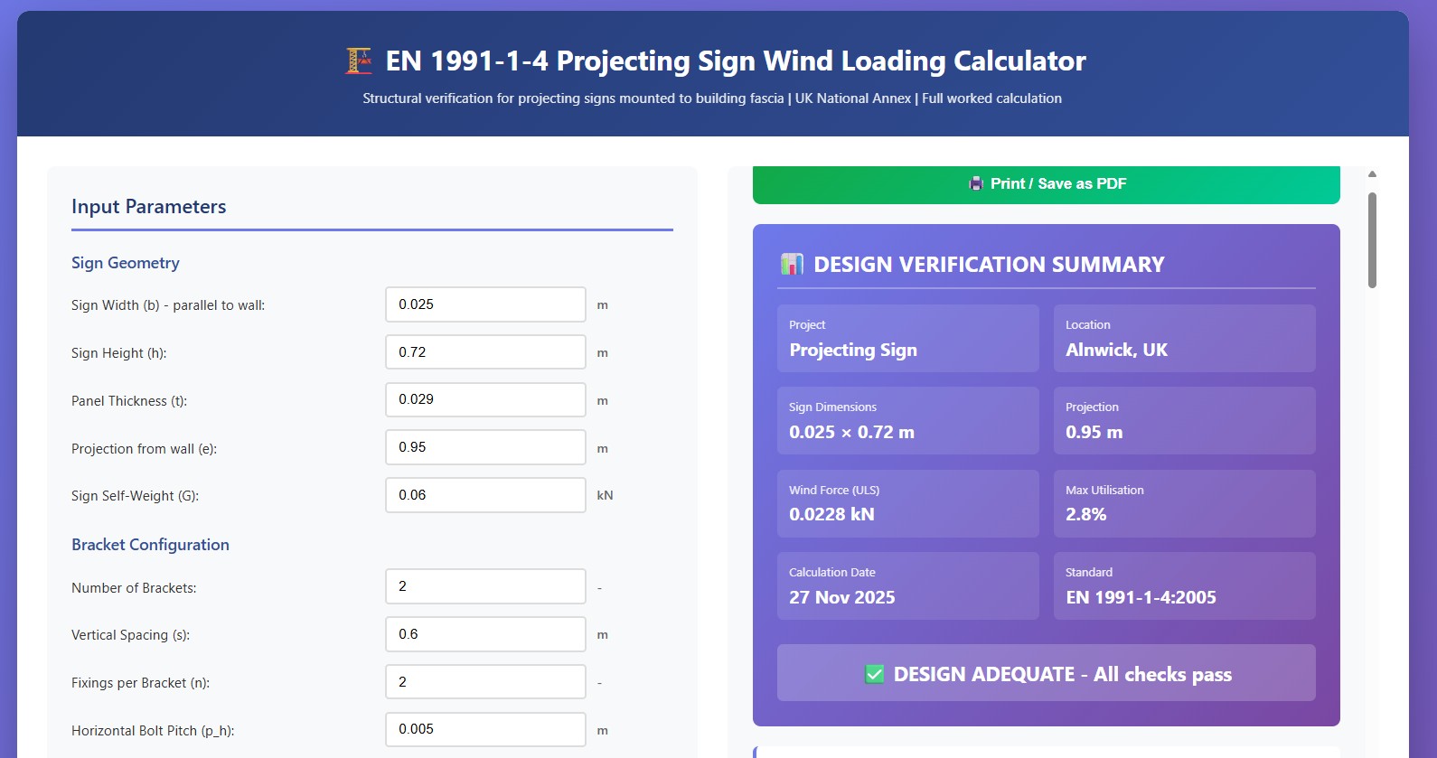 EN 1991-1-4 Calculator