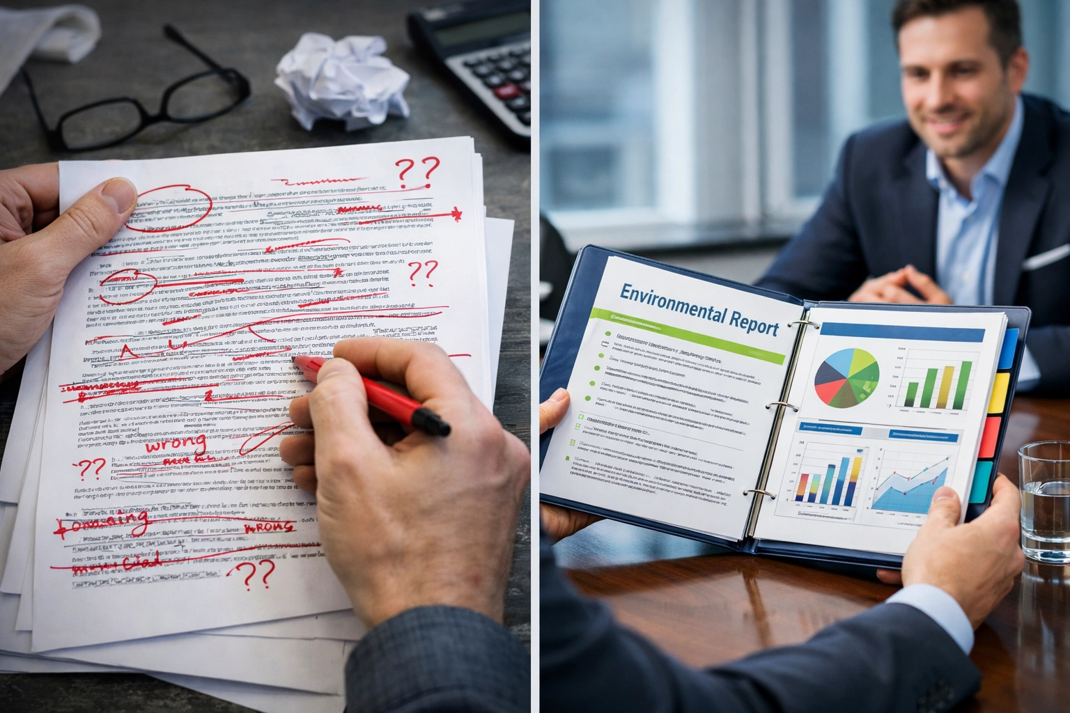Comparison of poorly prepared vs. professionally organized lender-ready Phase I ESA report