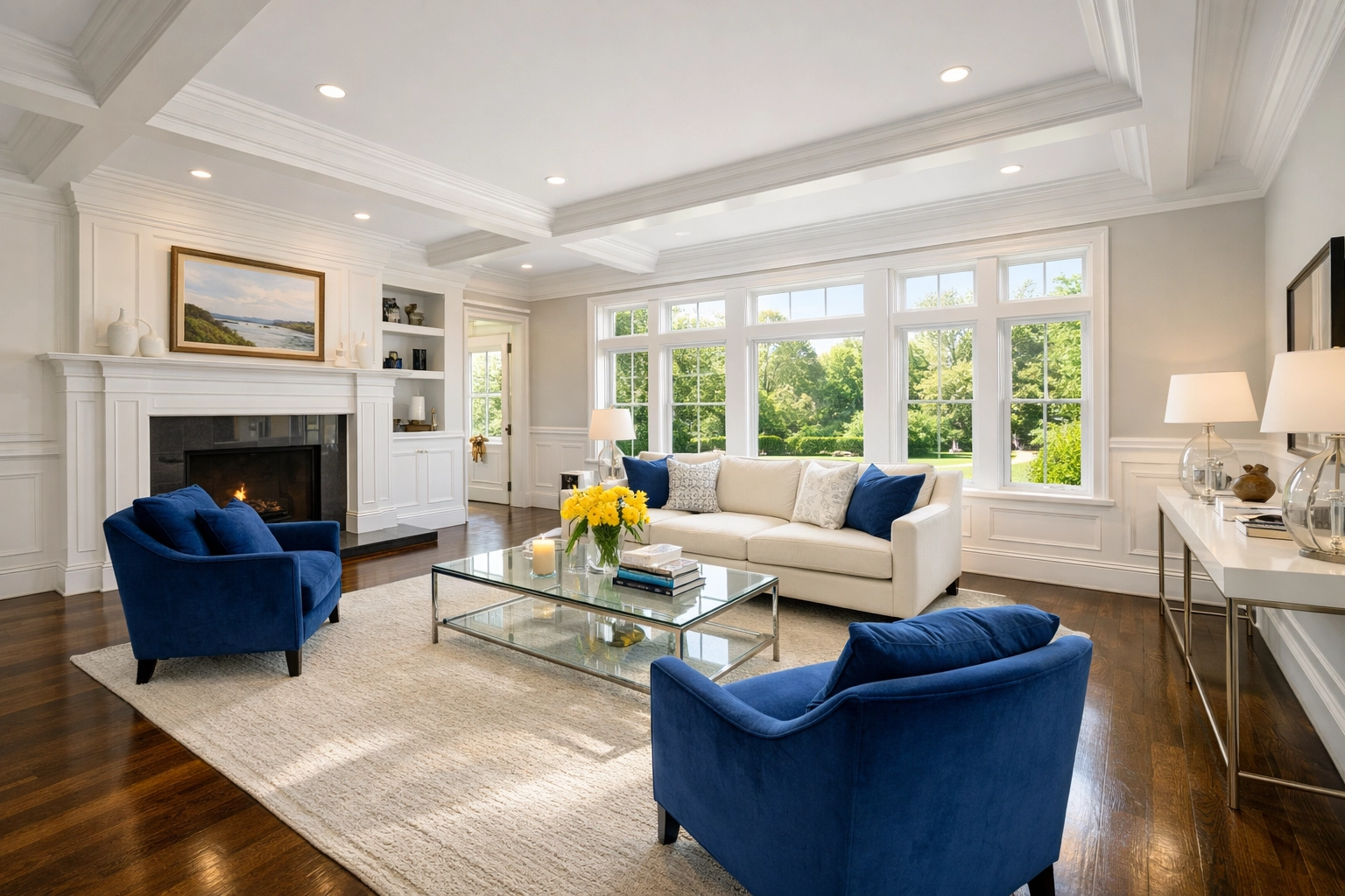 Pristine, dust-free living room in a Westborough home after professional recurring house cleaning services.