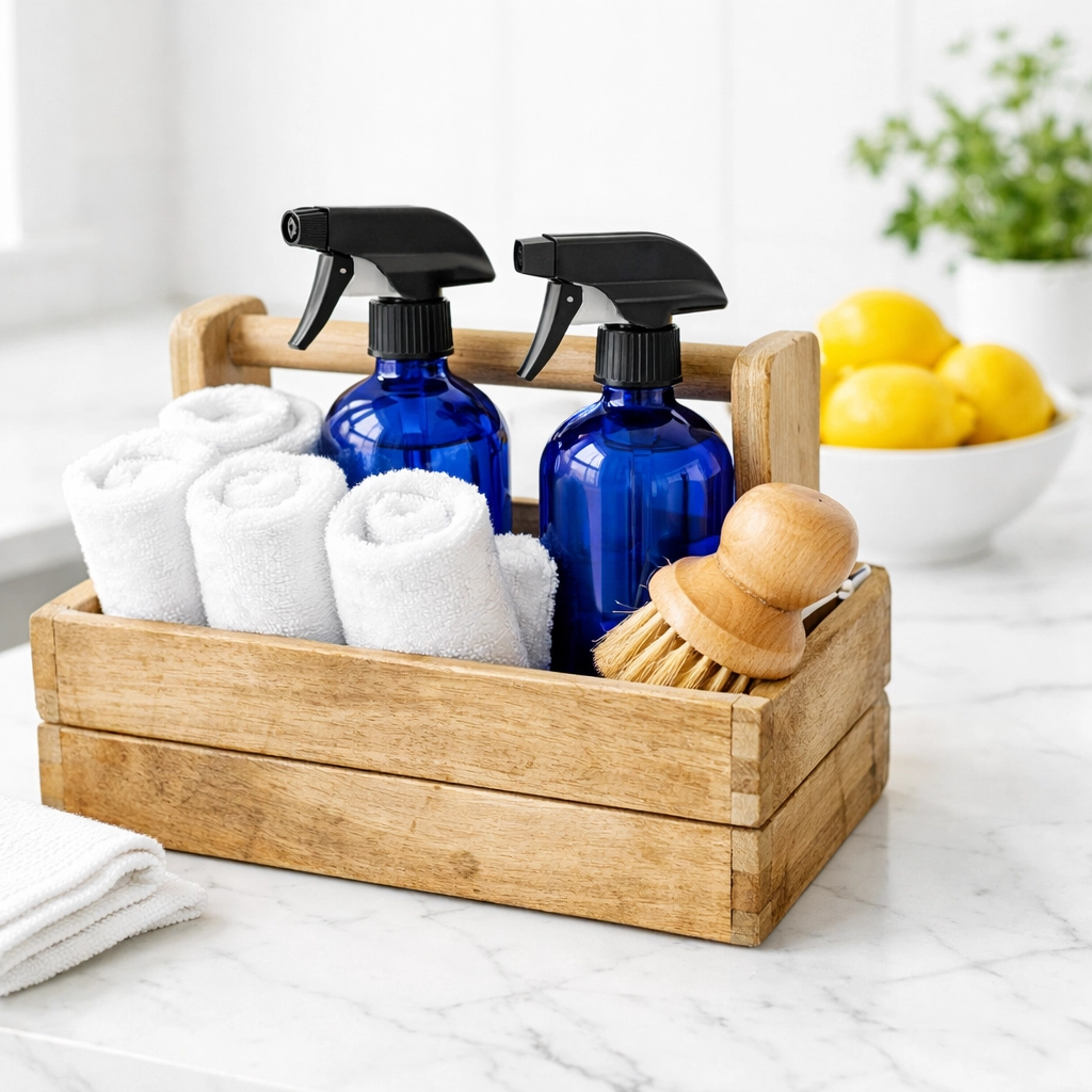 Non-toxic and eco-friendly cleaning supplies used for professional deep cleaning in Walpole homes.