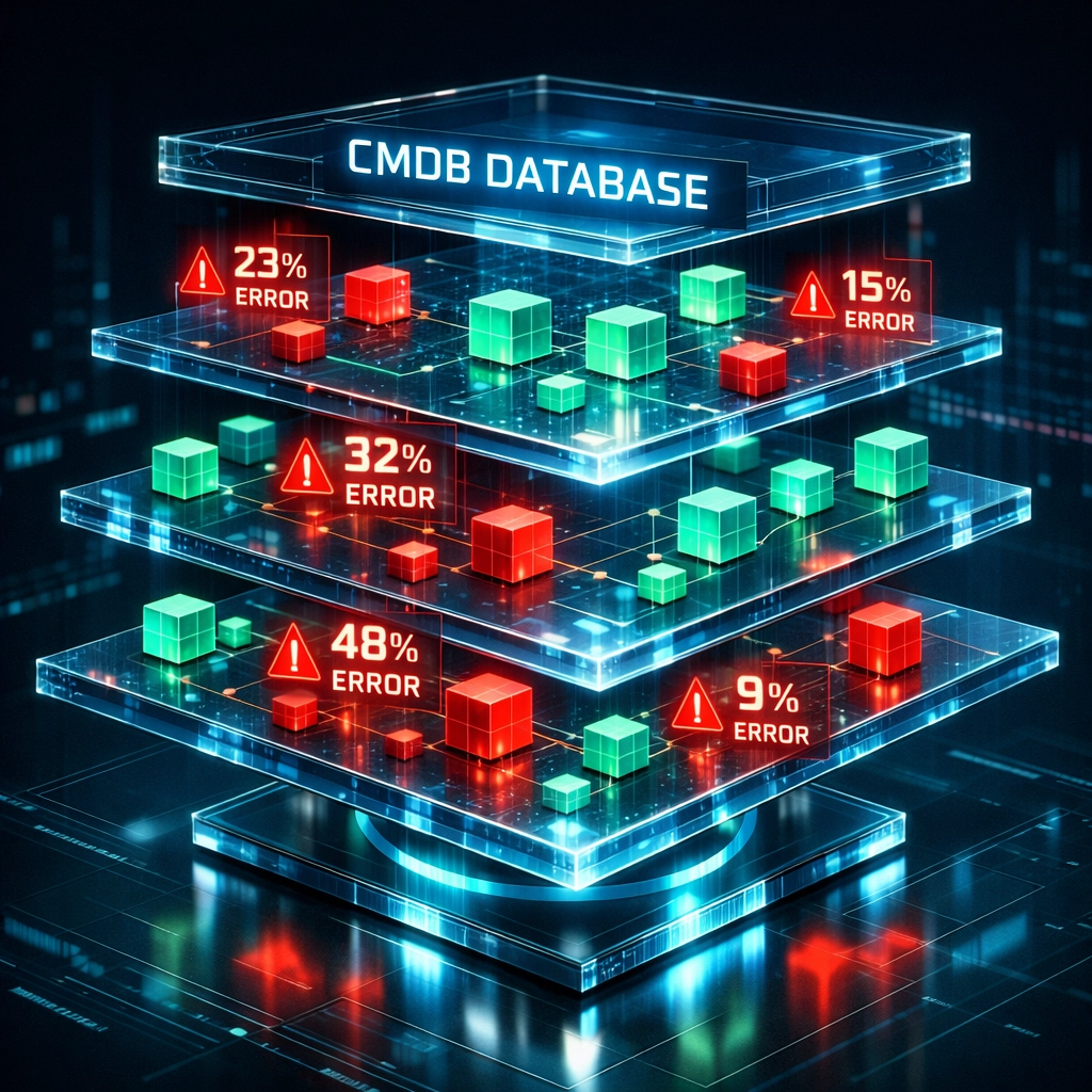 ServiceNow CMDB data quality visualization showing accuracy errors in ITOM implementation