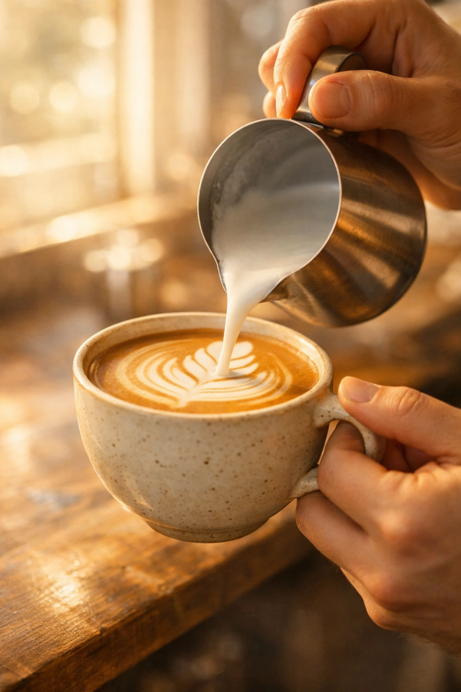 Barista creating latte art with specialty coffee for consistent quality