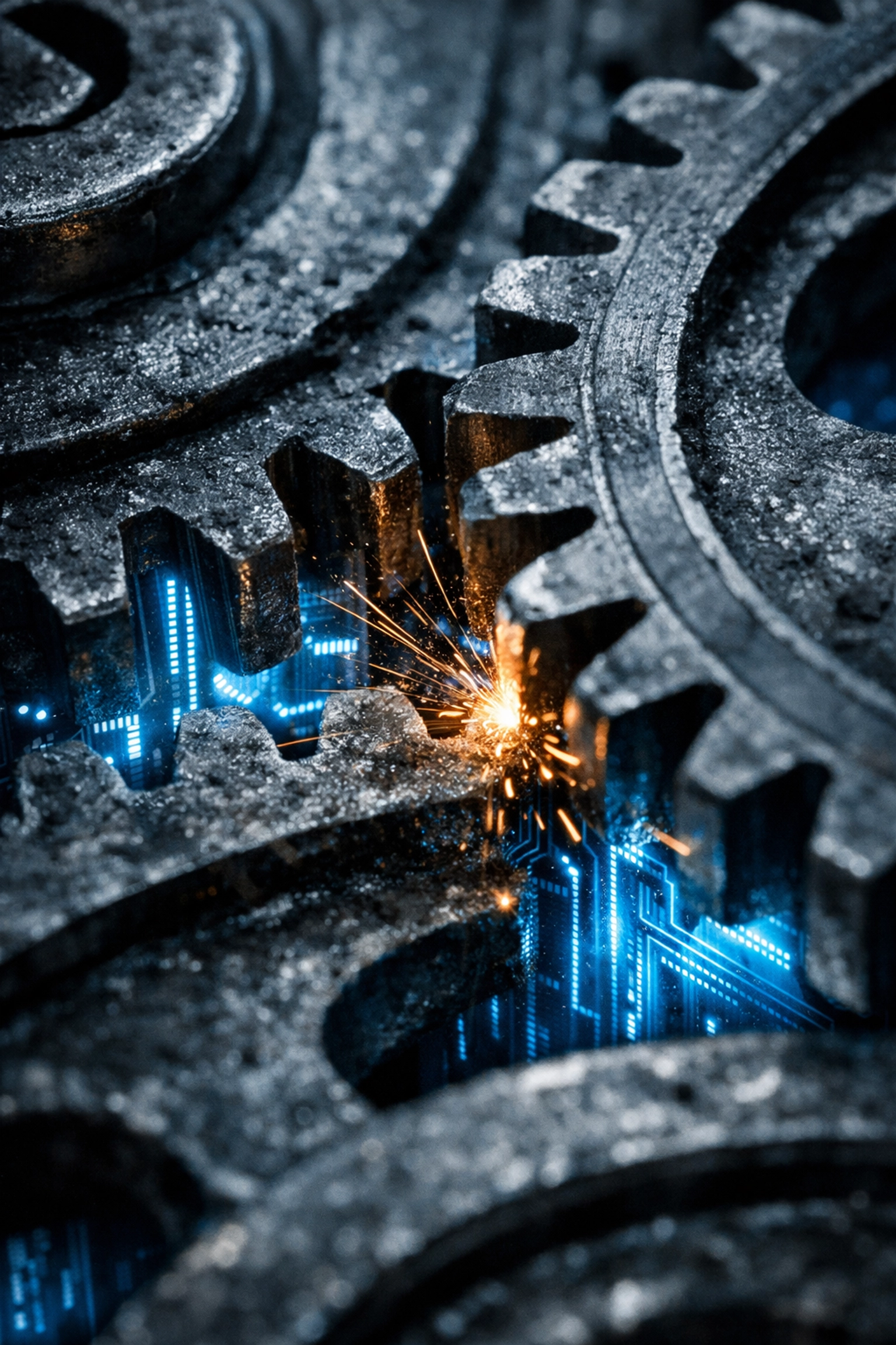Metallic gears and digital data streams showing the automated machinery of the Selective Service.