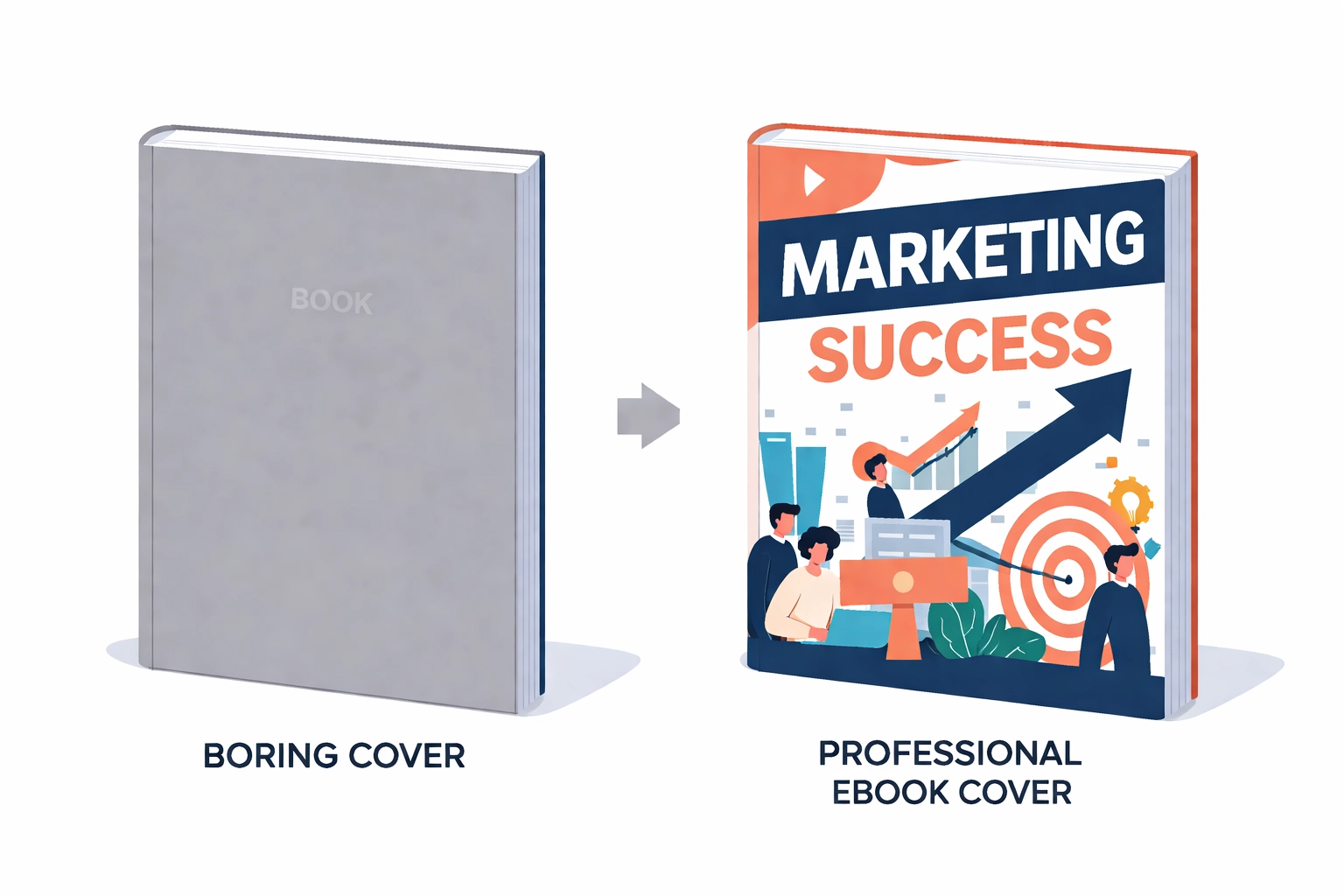 Comparison of amateur versus professional eBook covers, highlighting importance of good design for selling eBooks