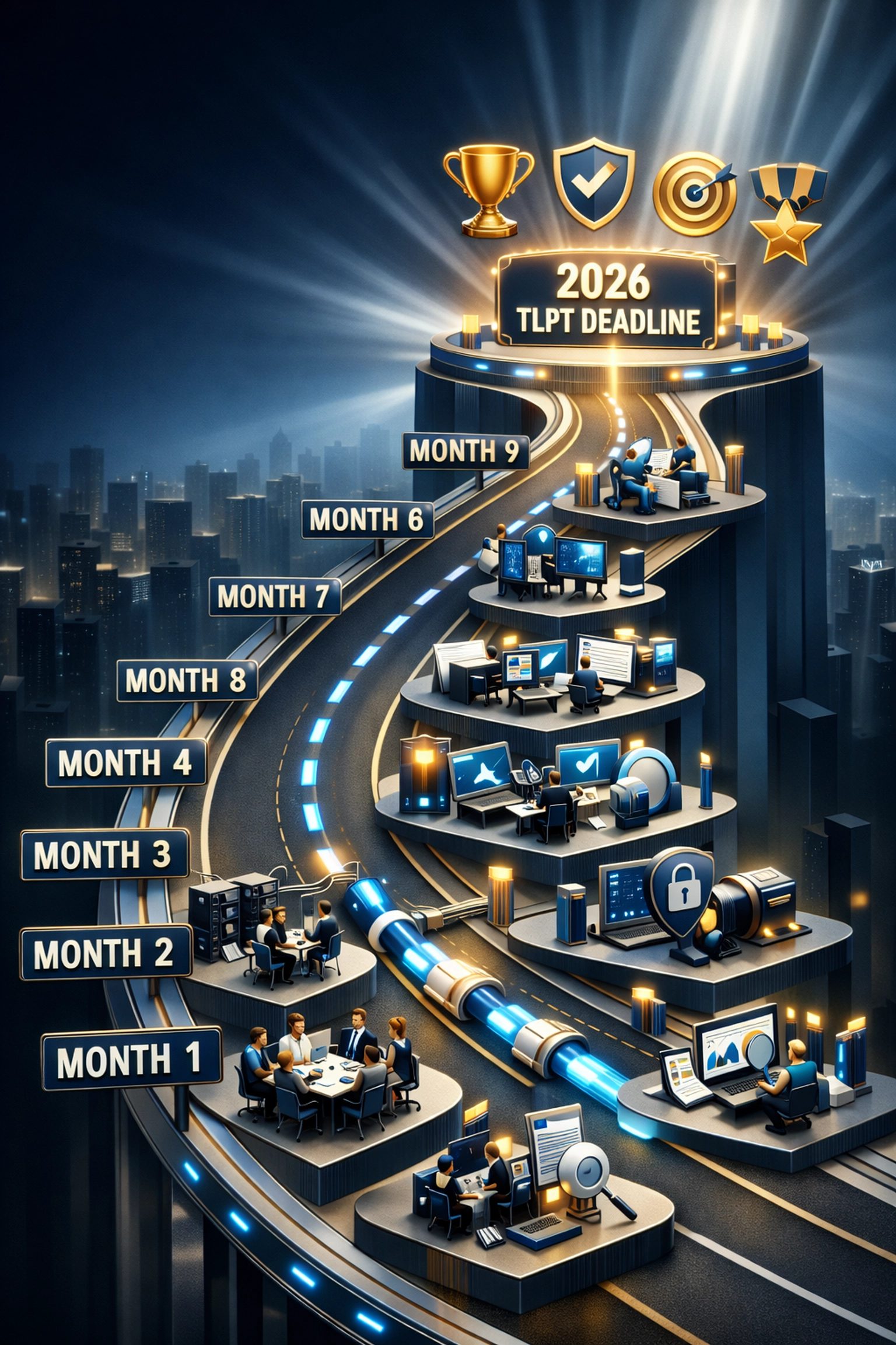 DORA compliance roadmap timeline showing implementation milestones leading to 2026 TLPT deadline