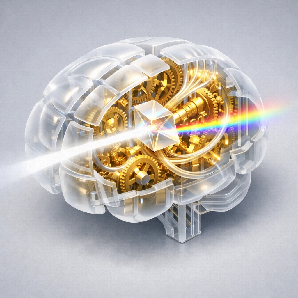 Transparent mechanical model representing explainable AI logic in PPC spend forecasting and strategy.