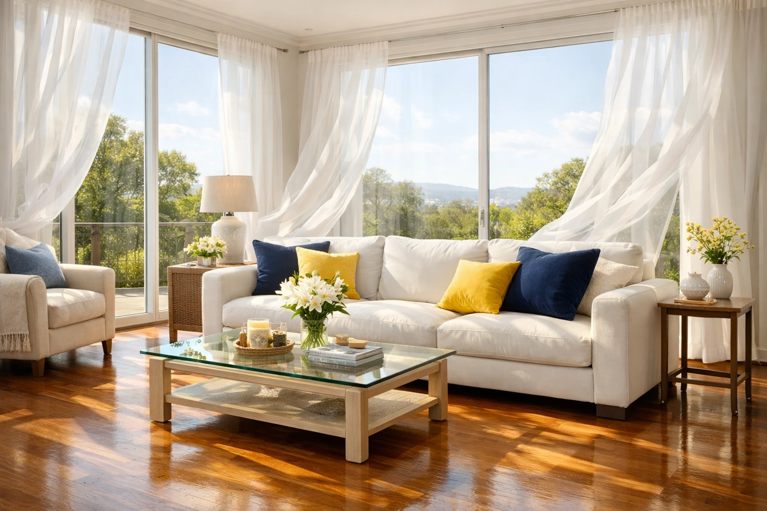 Clean and fresh Marlborough living room with dust-free air after a professional house deep cleaning.
