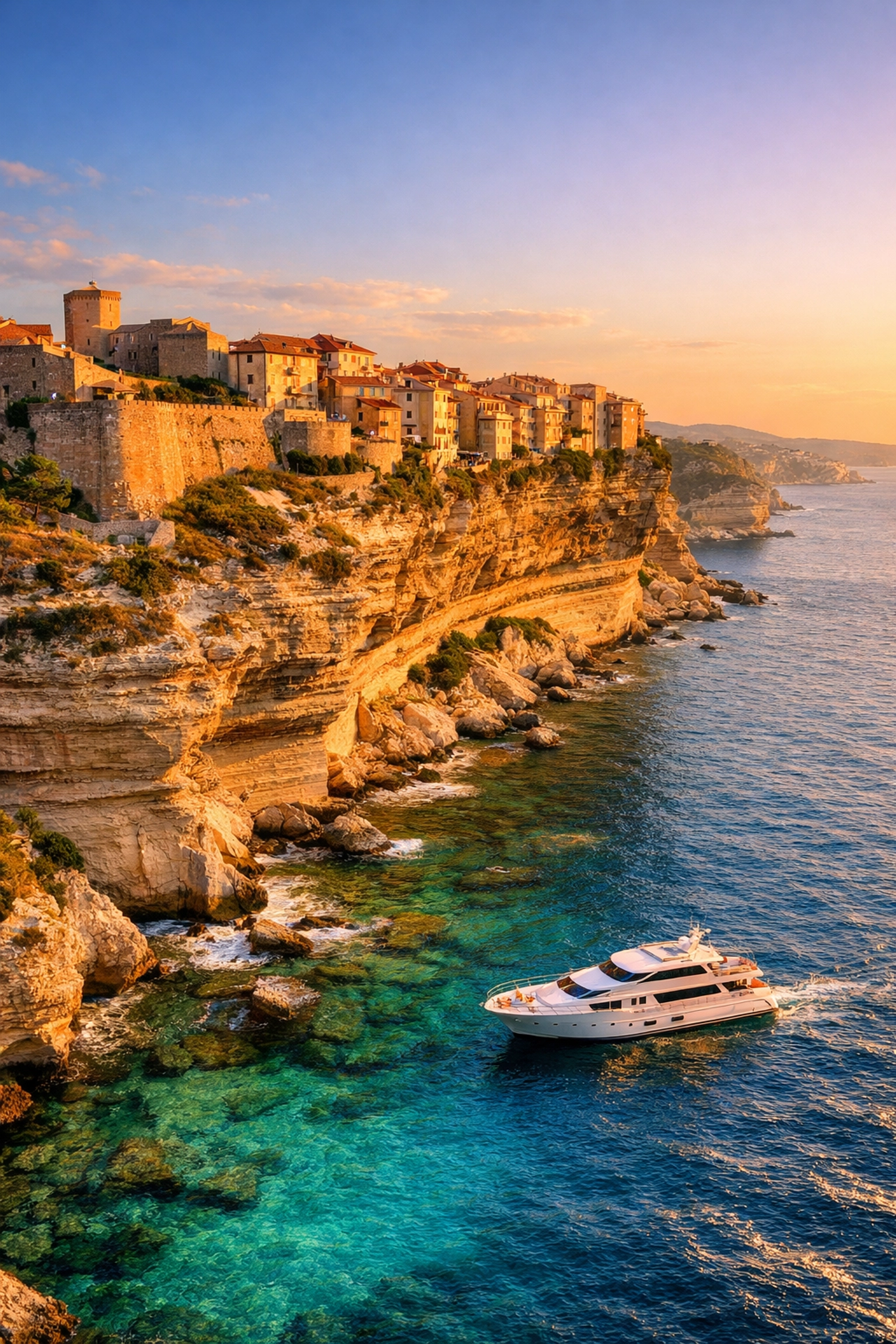Bonifacio Corsica medieval clifftop town overlooking Mediterranean Sea, hidden gem cruise port
