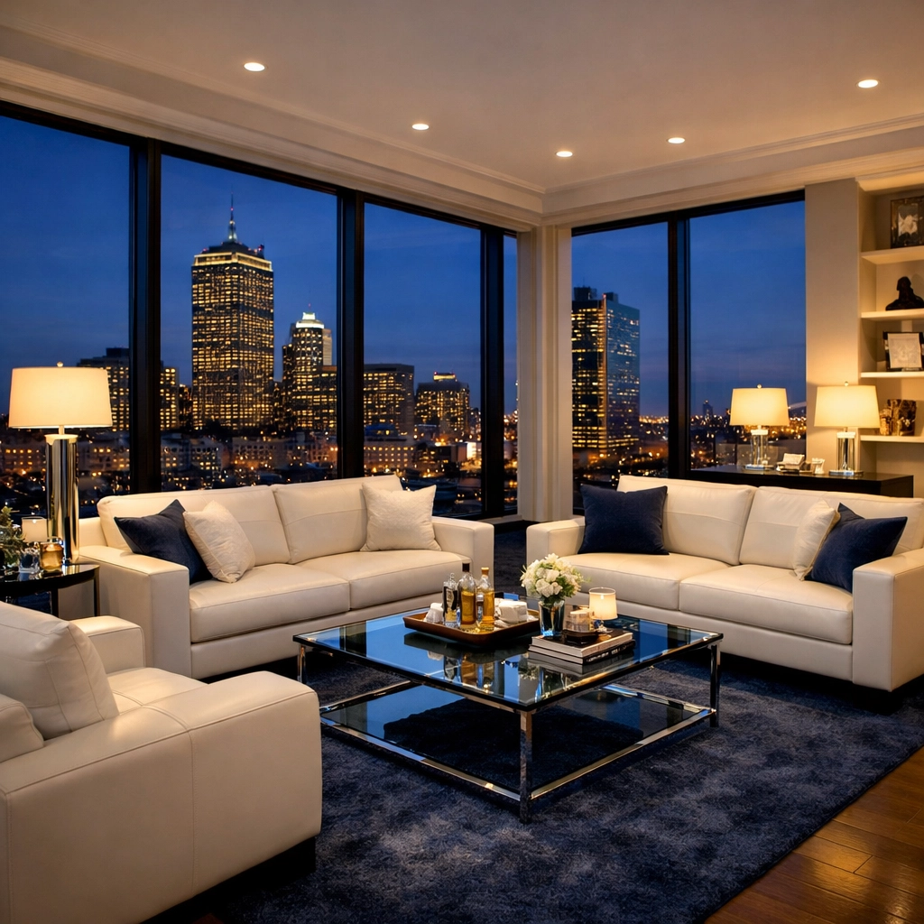 Spotless luxury apartment in Boston with city views, showing the value of a professional clean.