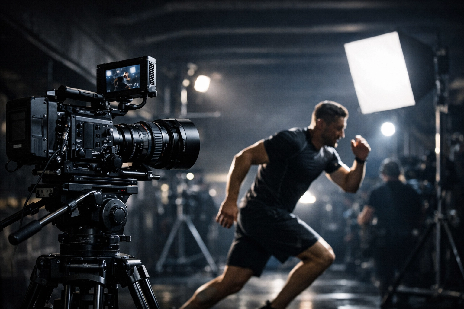 Professional camera filming a sports documentary to drive year-round brand engagement on media networks.