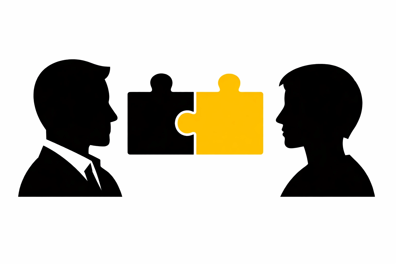 Illustration of two figures connecting puzzle pieces, symbolizing HR consulting partnership for system rollout.