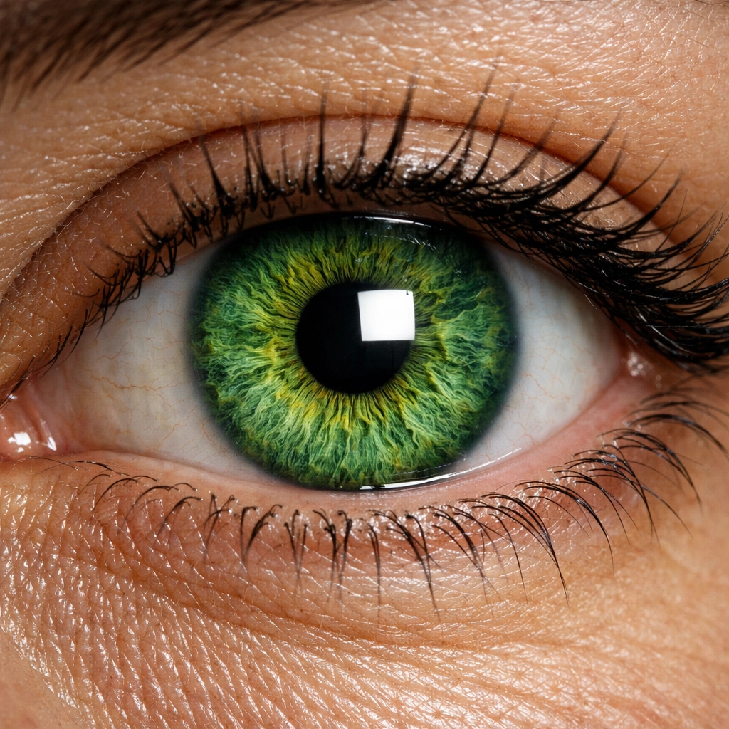 Close-up of a sharp human eye showing a clear catchlight reflection for better portrait photography.