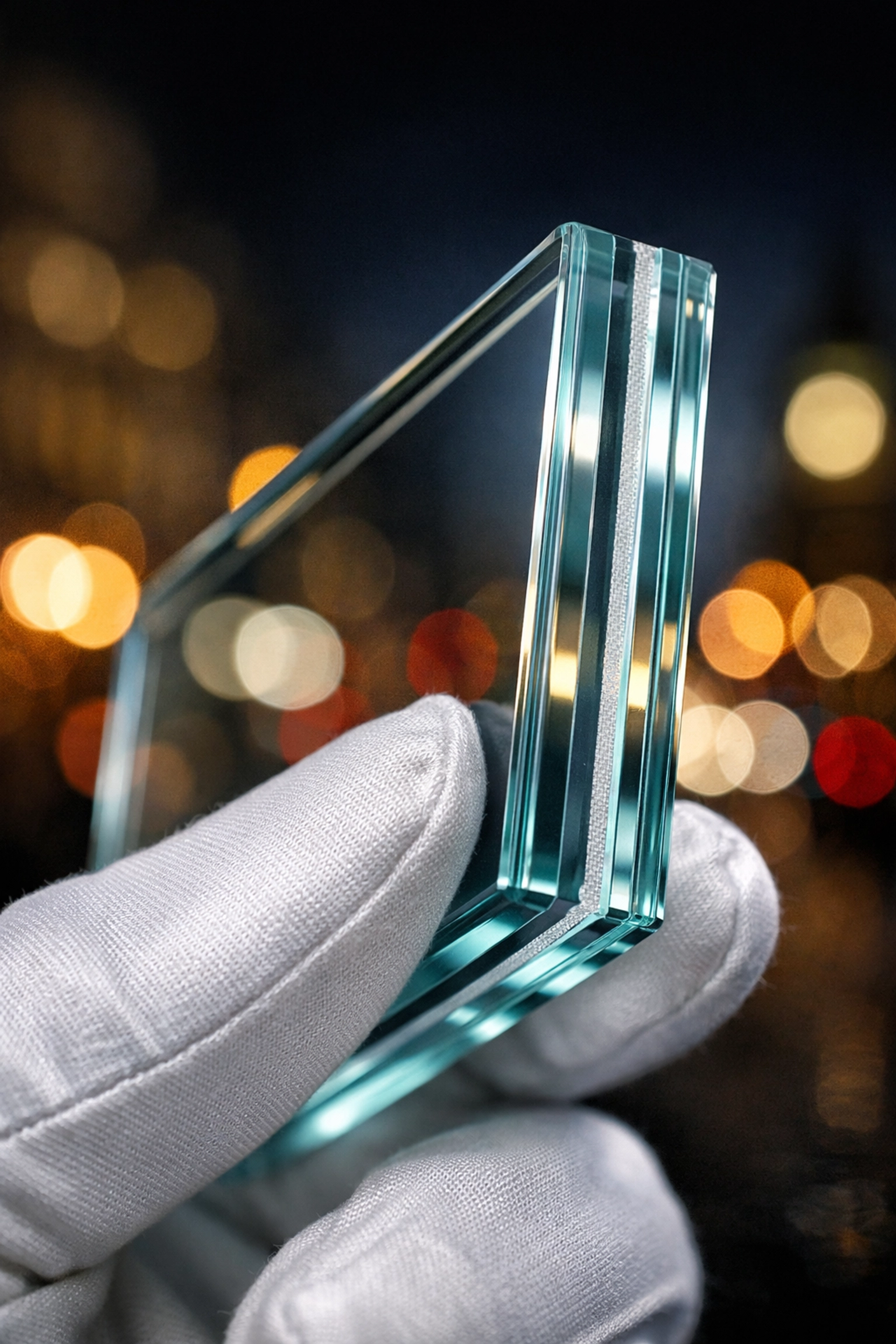 Close-up of 10.8mm acoustic laminate glass in ultra-slim aluminium frame for Grade II listed Mayfair property