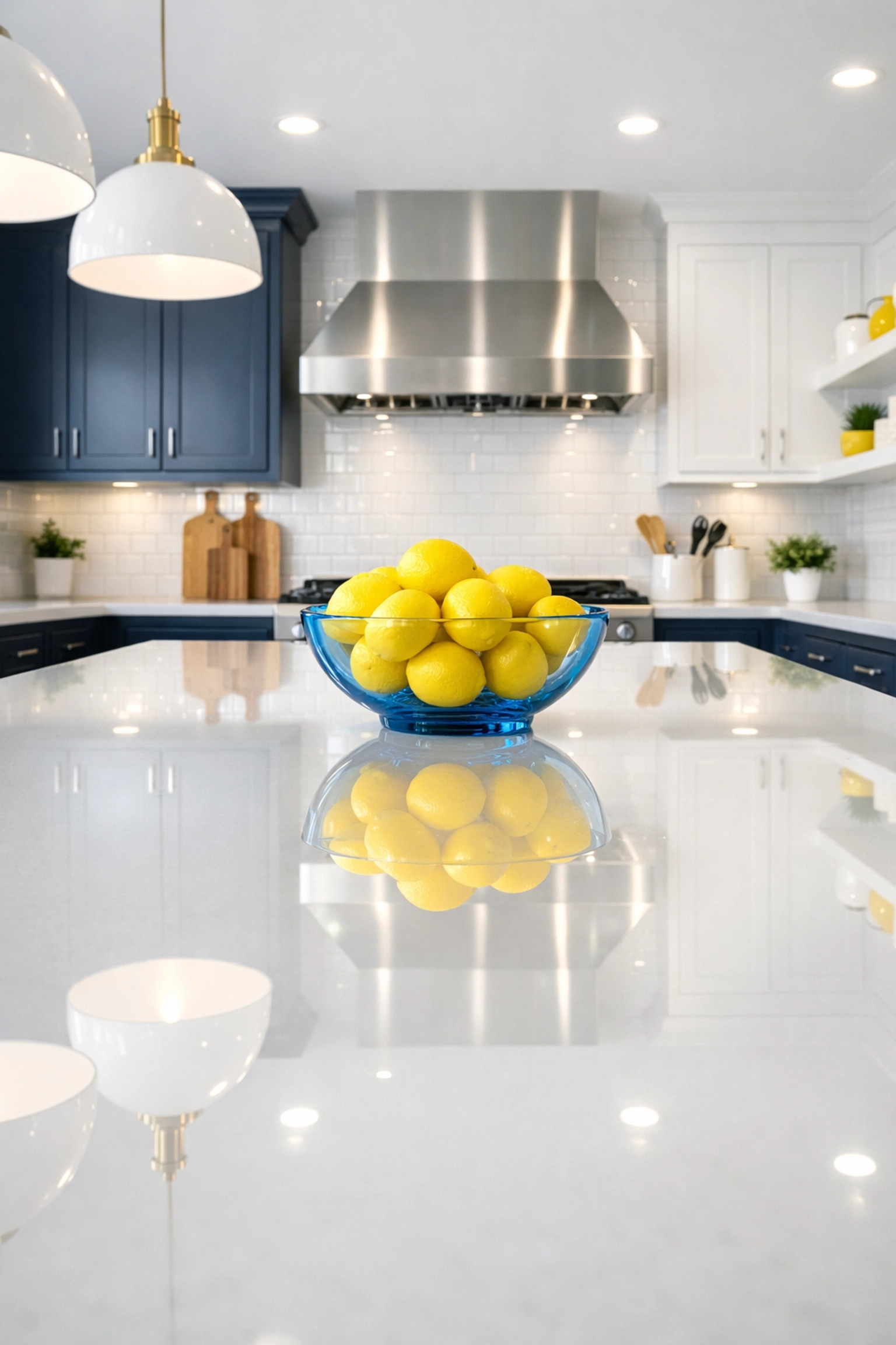 Spotless luxury kitchen with a white quartz island after professional house cleaning in Stow.