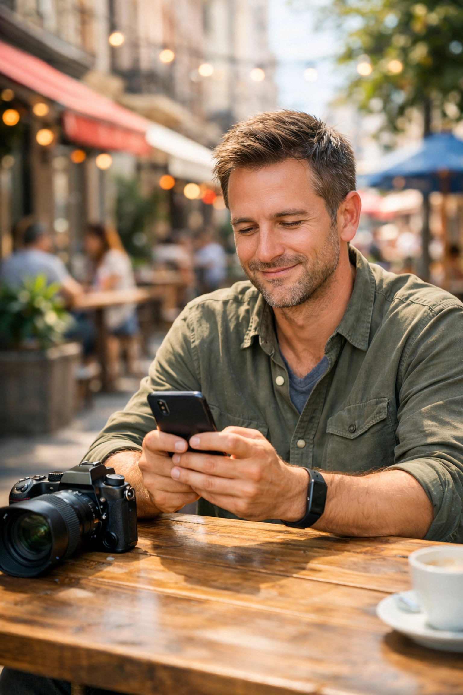 Professional photographer checking his new client bookings during a stress-free photography booking experience.