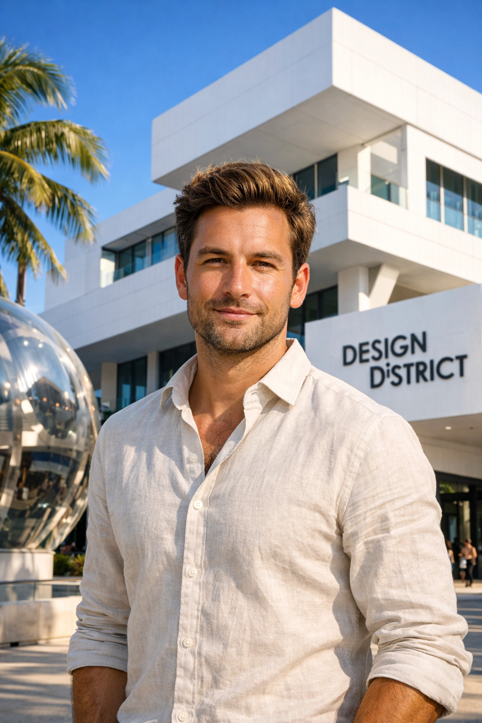 Professional headshot of a creative entrepreneur in the Miami Design District by a commercial photographer.