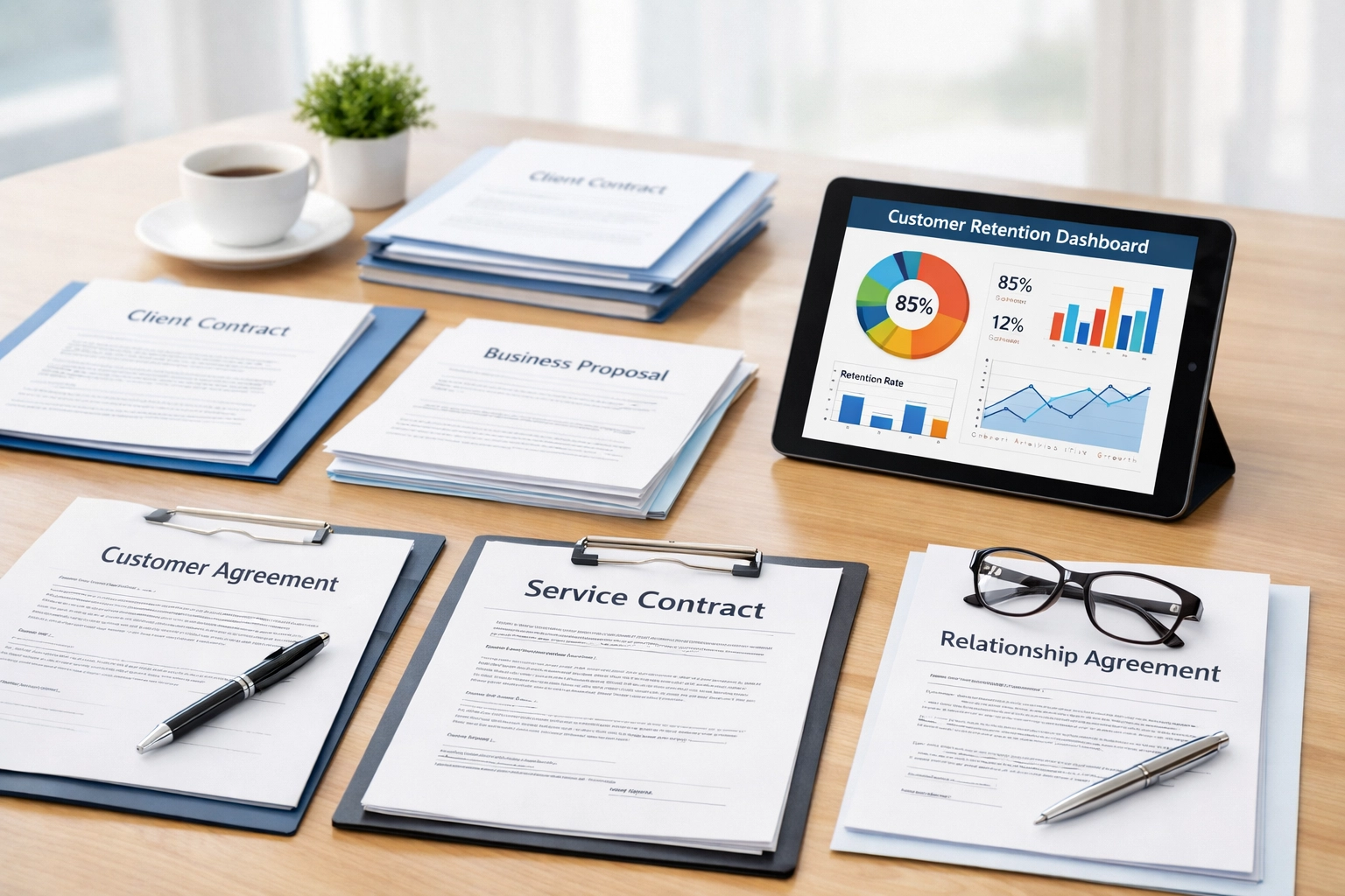 Customer contracts and service agreements showing recurring revenue for business sale