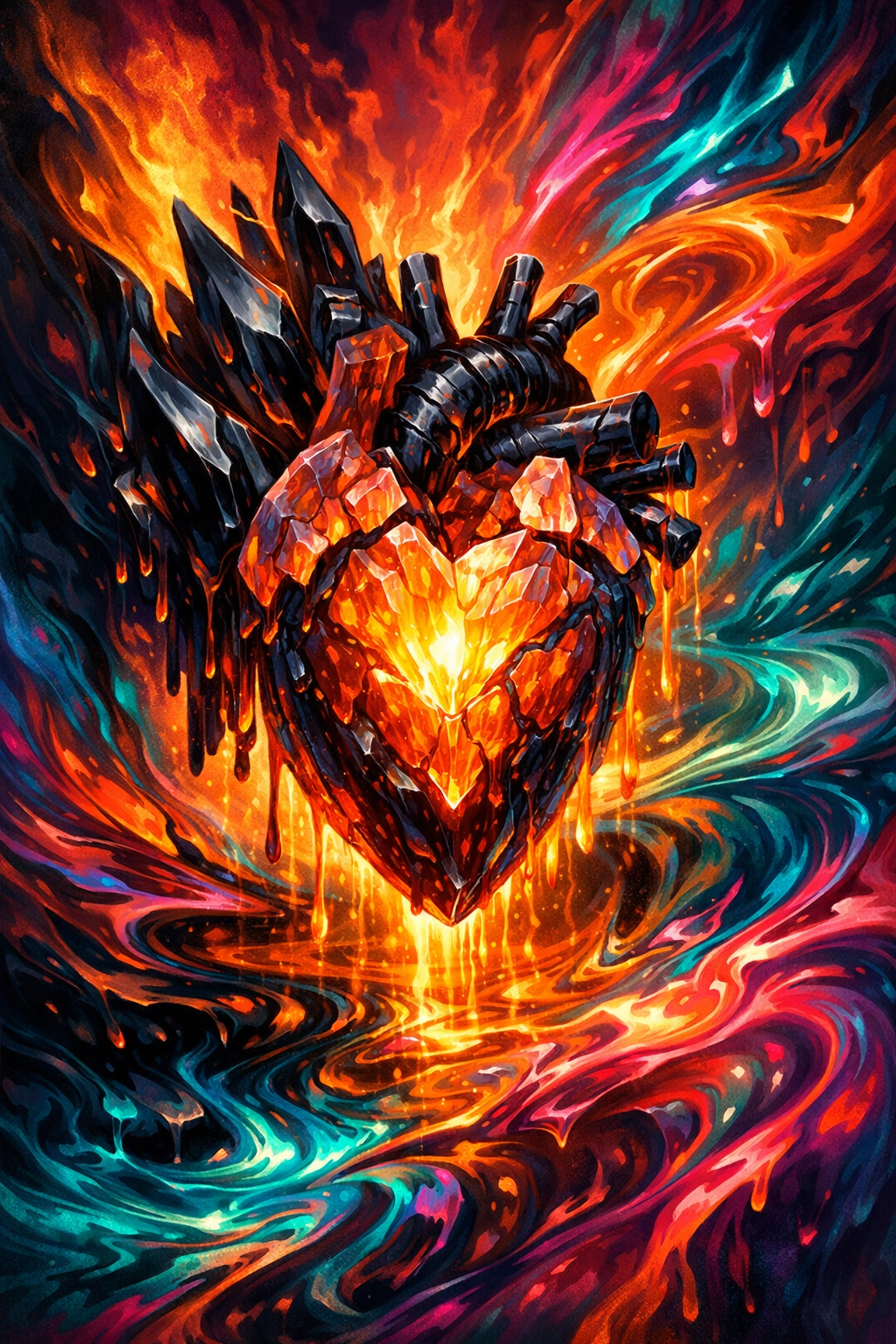 A glowing heart geode melting dark shards to illustrate emotional regulation and how to be a better parent.