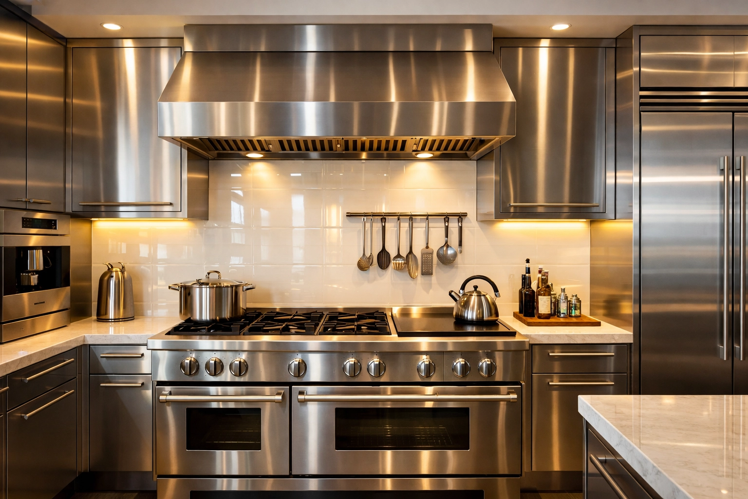 Gleaming stainless steel appliances in a high-end Sudbury kitchen, showing professional cleaning results.