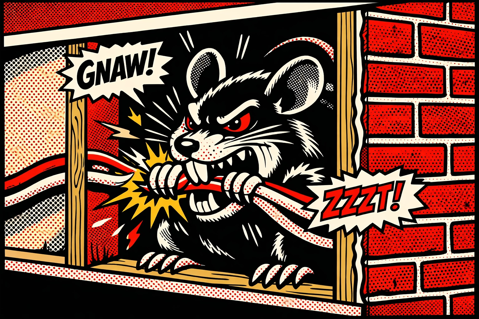 Mouse chewing electrical wires inside home wall causing fire hazard in Jasper Alabama