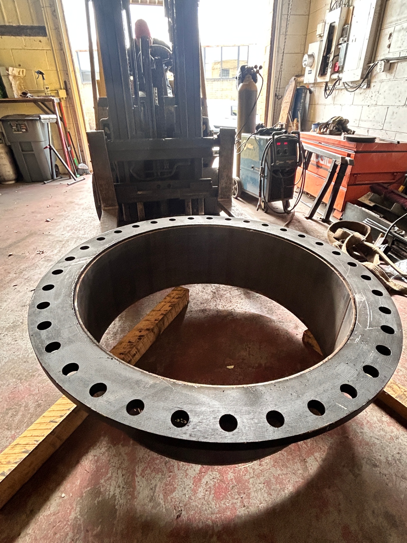 Large Industrial Steel Flange on Shop Floor