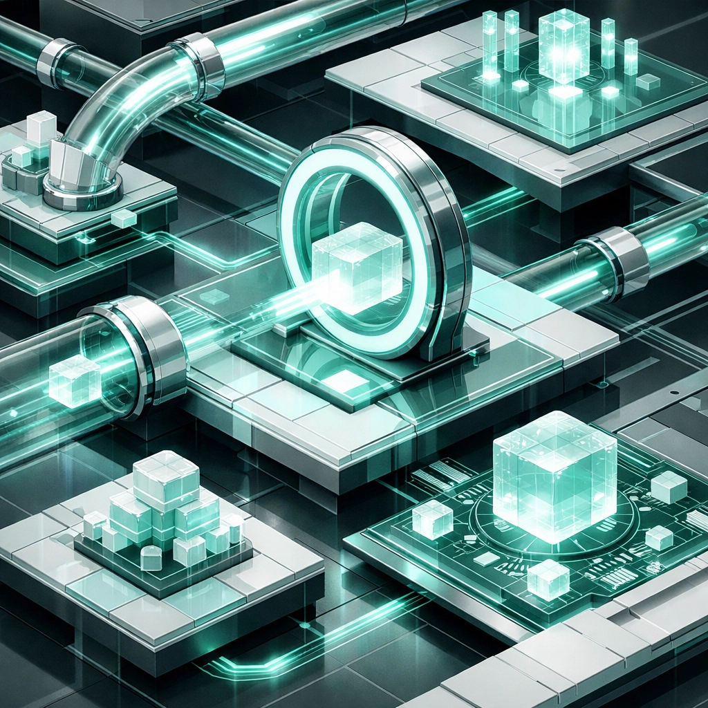 Futuristic digital infrastructure illustrating seamless workflow automation and custom software integration.