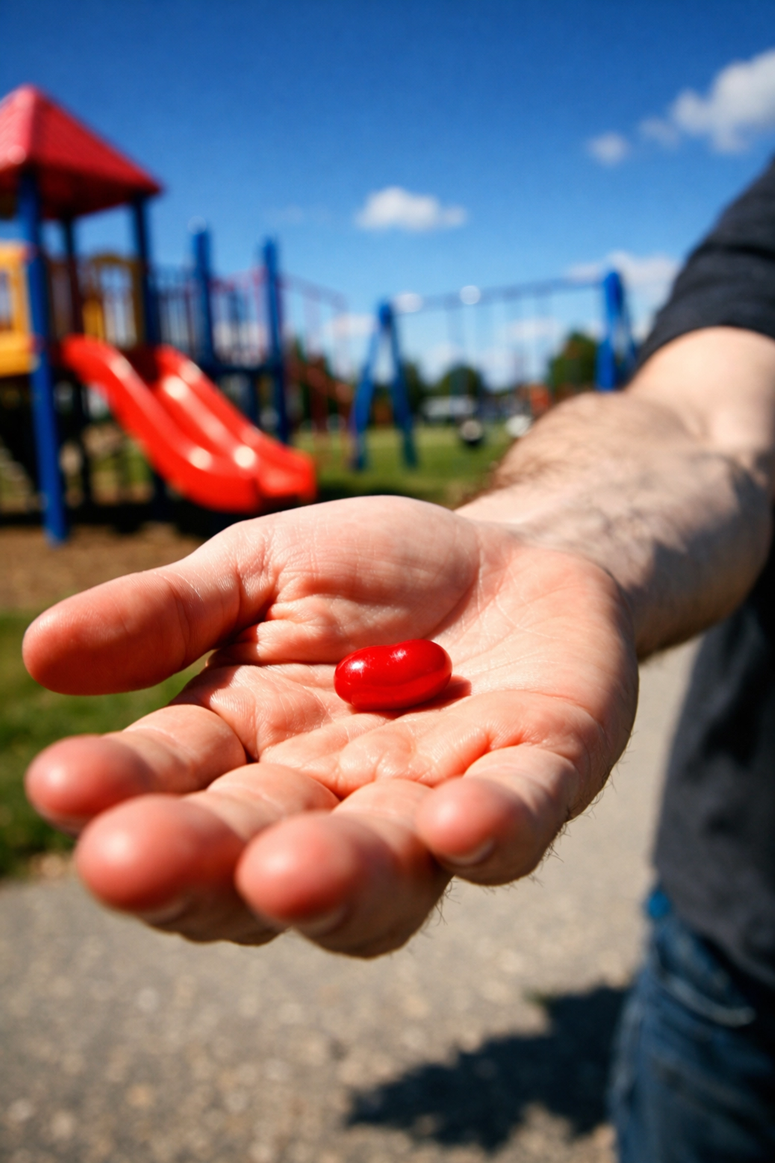 Hand offering free jelly bean representing builder