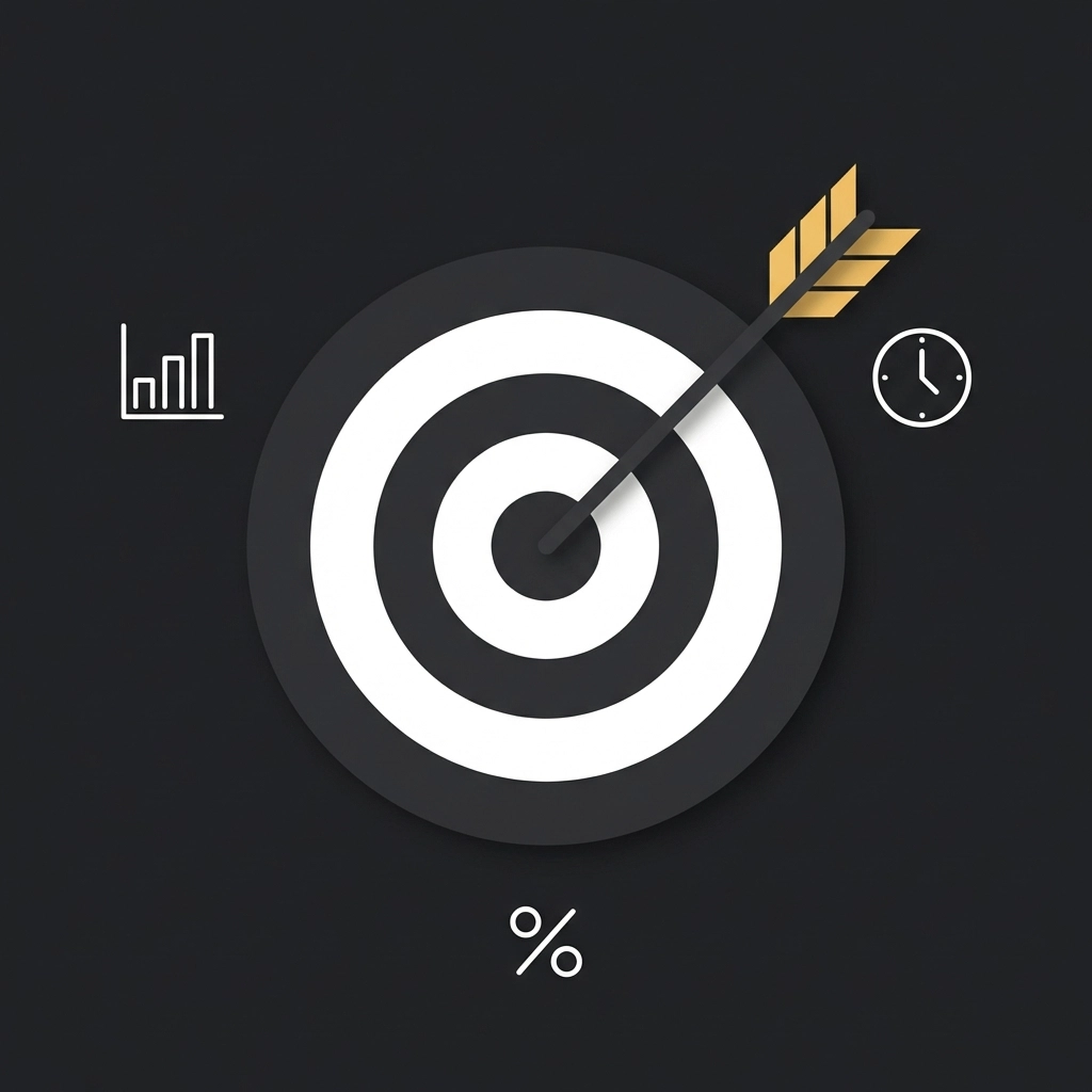 Target with arrow and business icons symbolizing goal setting in digital transformation for accountants, retailers, and healthcare