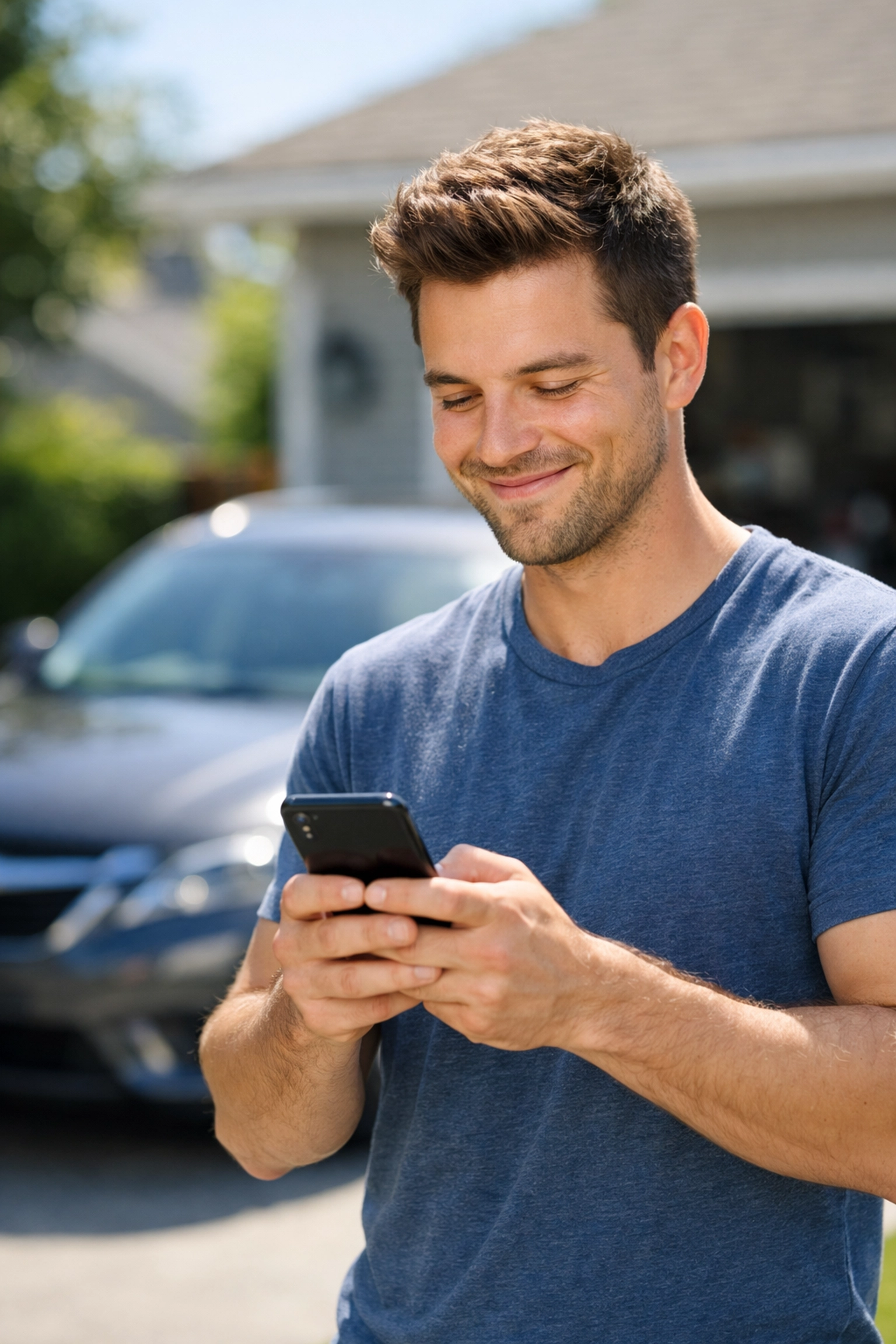 Man receives instant approval for a cash loan on his phone to cover unexpected car repair costs.