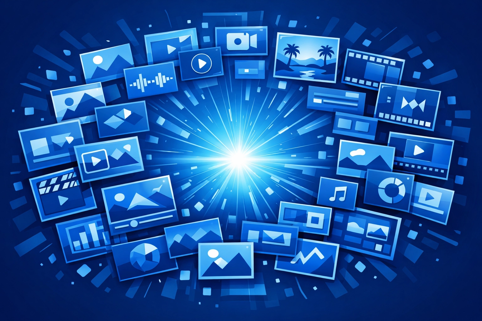 Digital asset library showing headlines and images for Performance Max campaign optimization and A/B testing