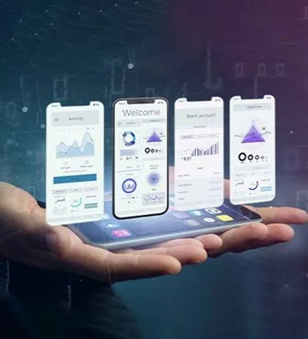 Hand holding smartphone with school dashboard apps