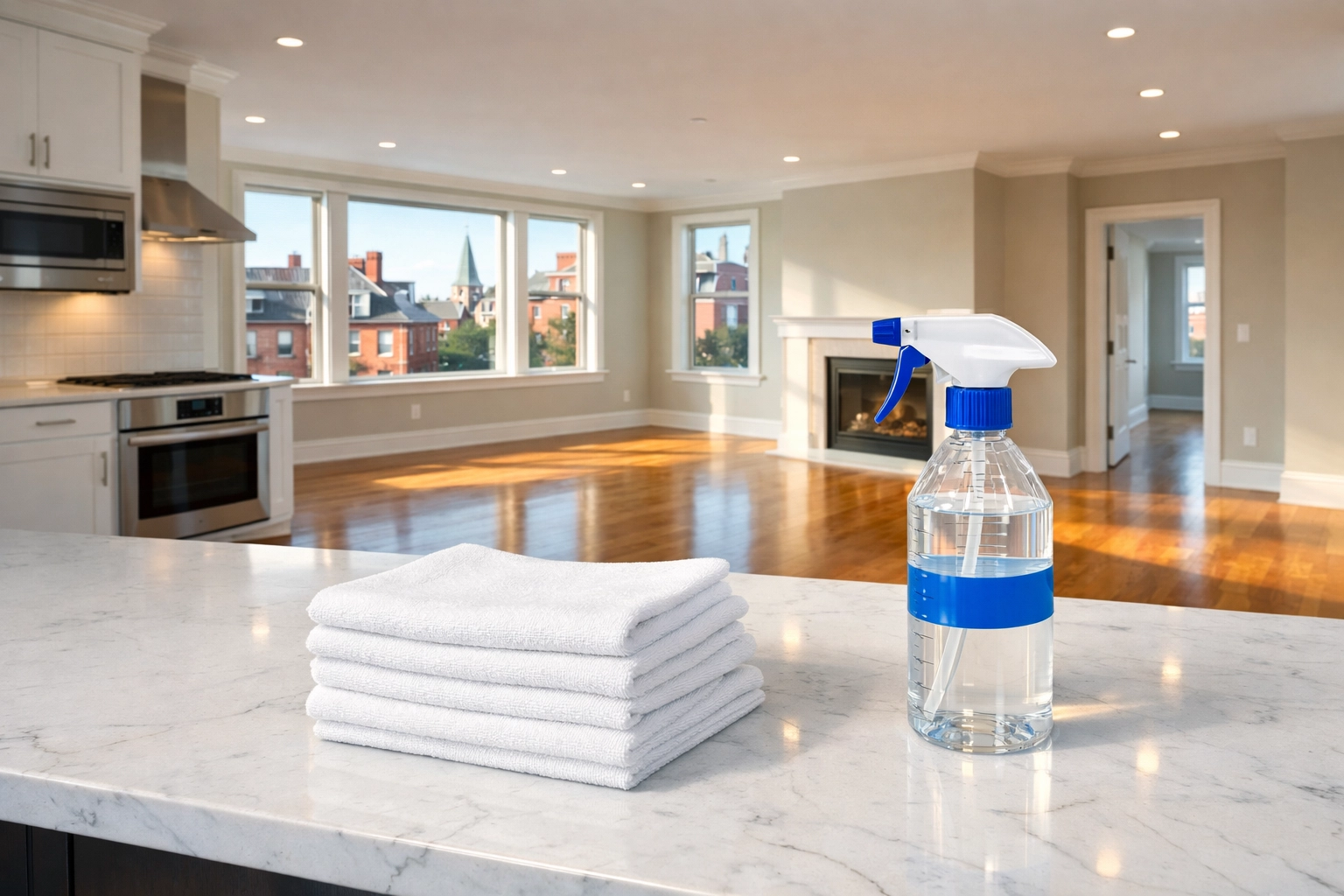 Professional move-out cleaning Cambridge services for an empty Harvard Square apartment with hardwood floors.