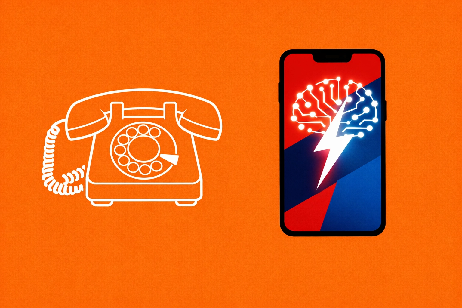 Comparison of an old phone and an AI smartphone, illustrating the need for website automation.