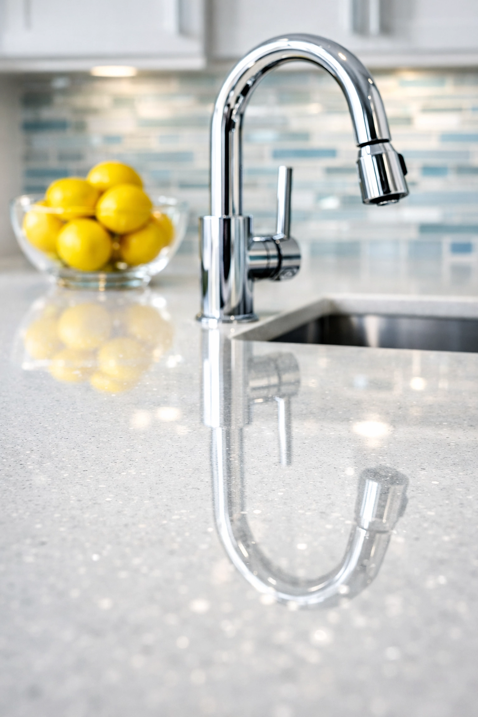 Sanitized quartz kitchen island reflecting Reliable Cleaning for Busy Seaport Professionals.