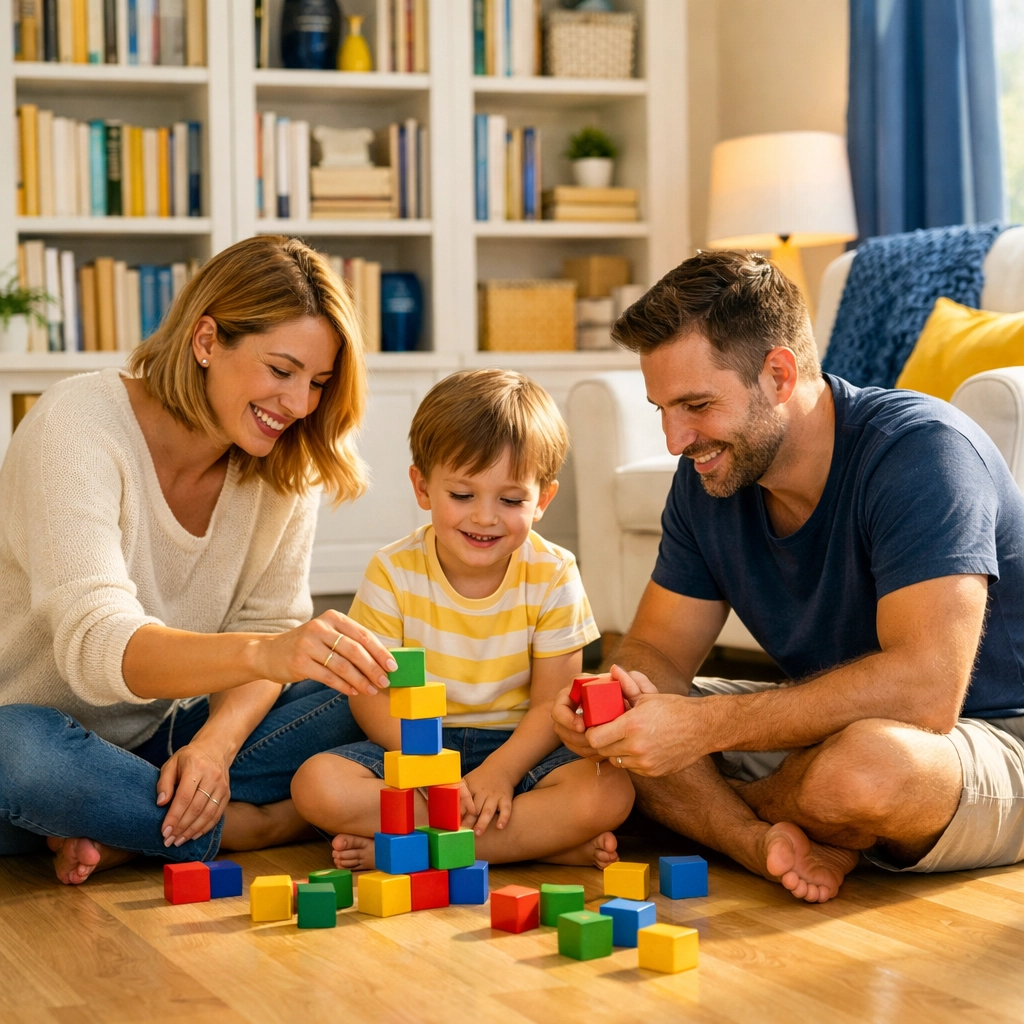 Family enjoying a clean and organized Marlborough home after a weekly house cleaning service.