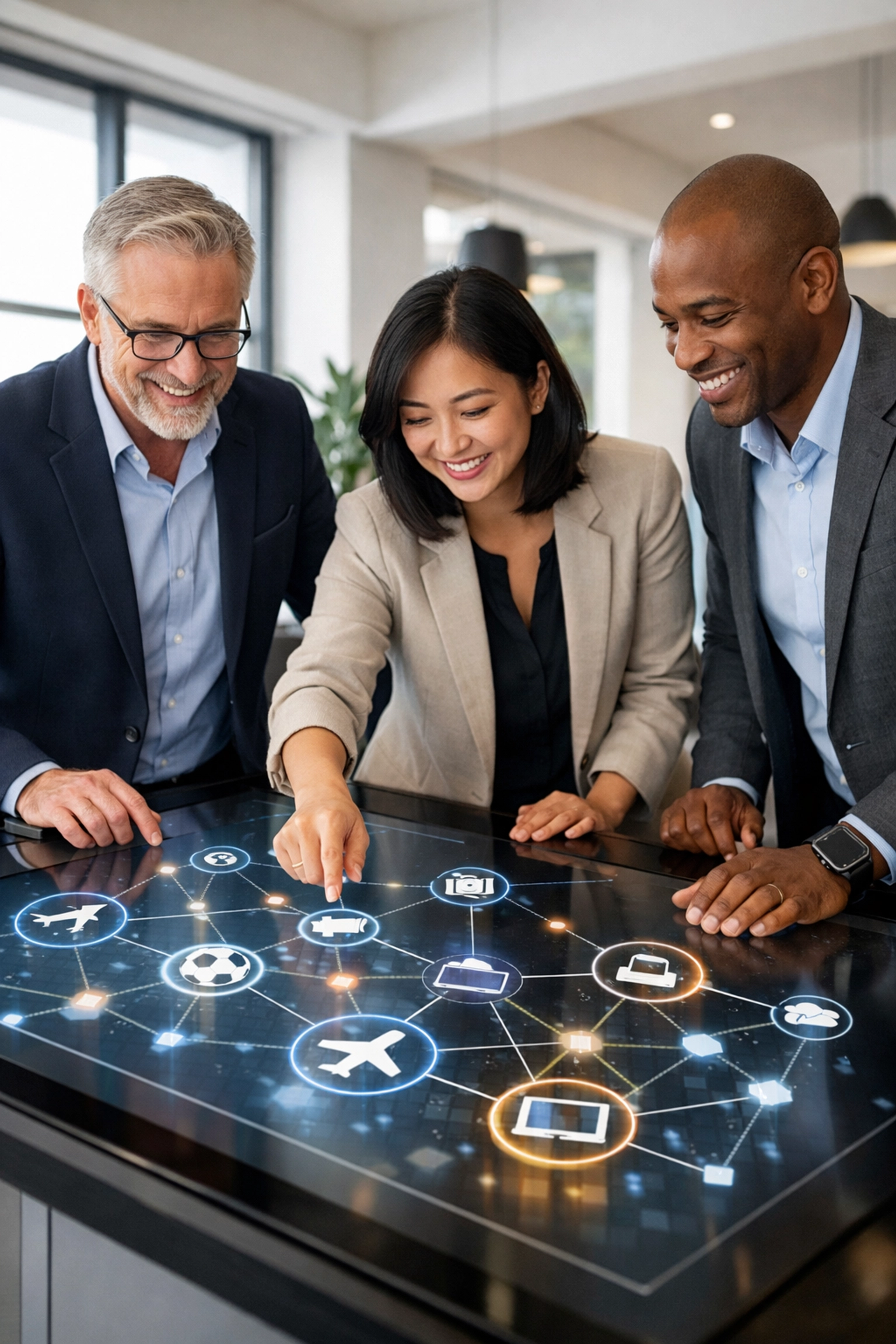 Dakdan Worldwide executives collaborating on data-driven brand partnership solutions in a modern office.