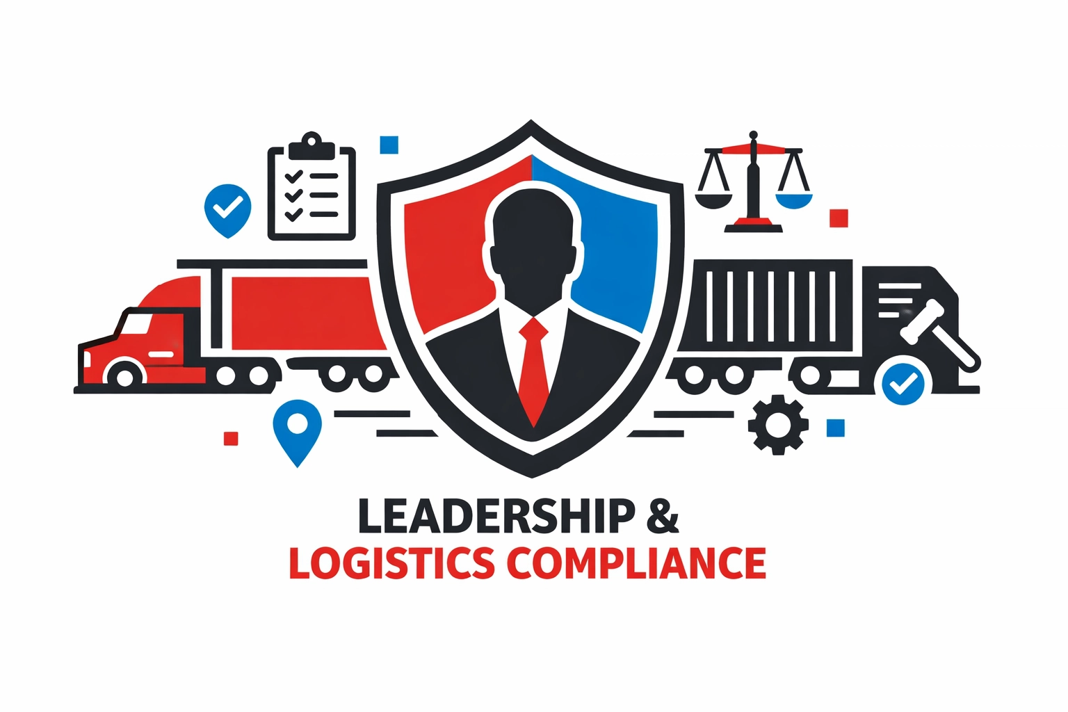 Vector graphic of transport manager compliance and heavy goods vehicle fleet management.