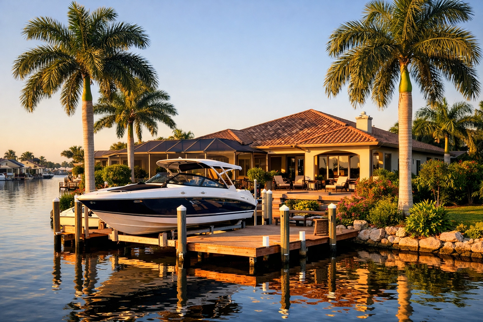 SWFL waterfront homes in the Southeast Cape Coral quadrant showing the classic boating lifestyle near the Yacht Club.