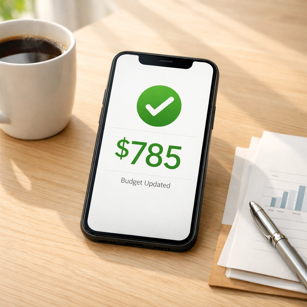 All-inclusive co-living rent payment shown on smartphone budgeting app