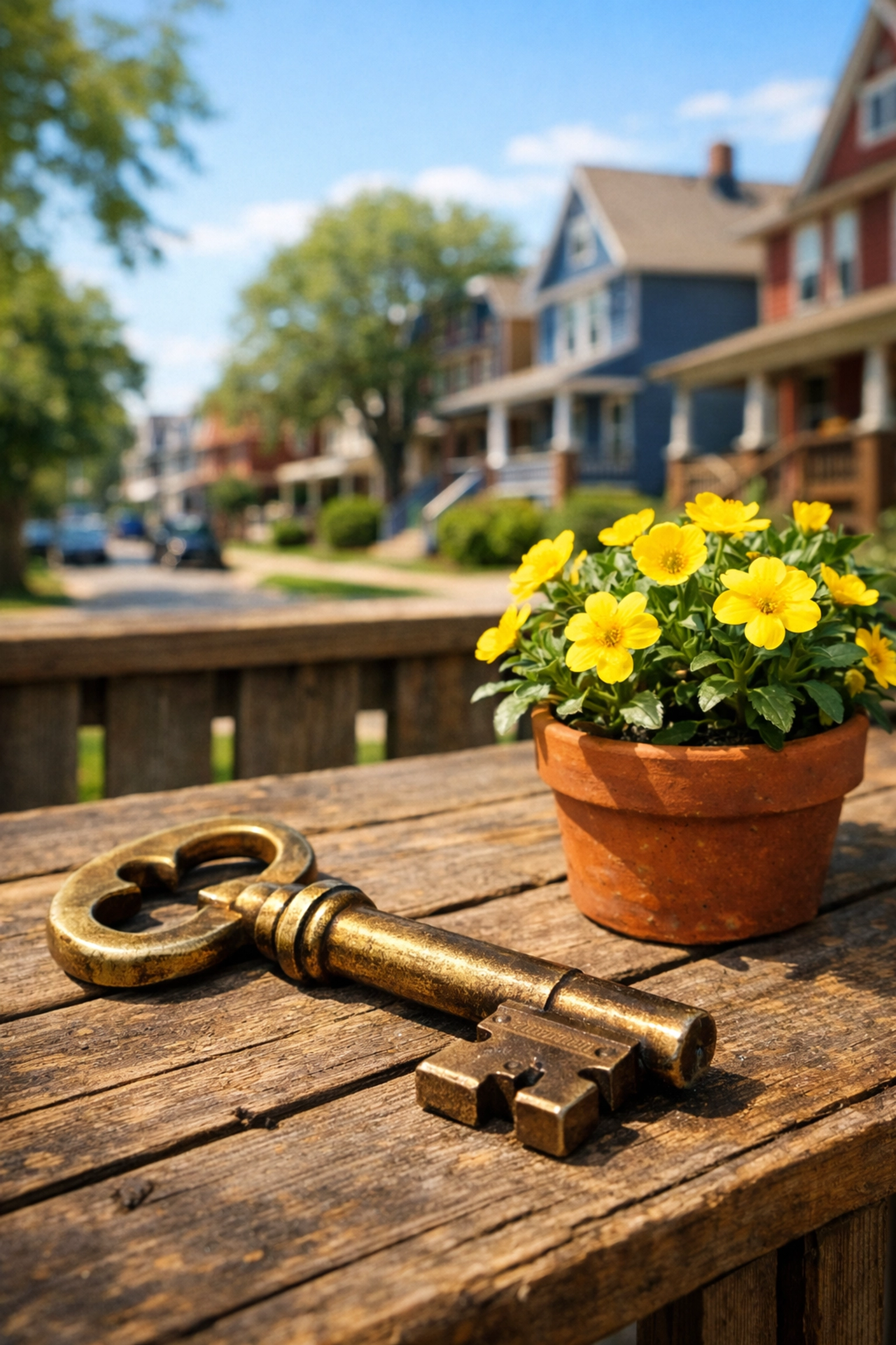 House key on a porch symbolizing financial relief and homeownership security through the HOPE program.