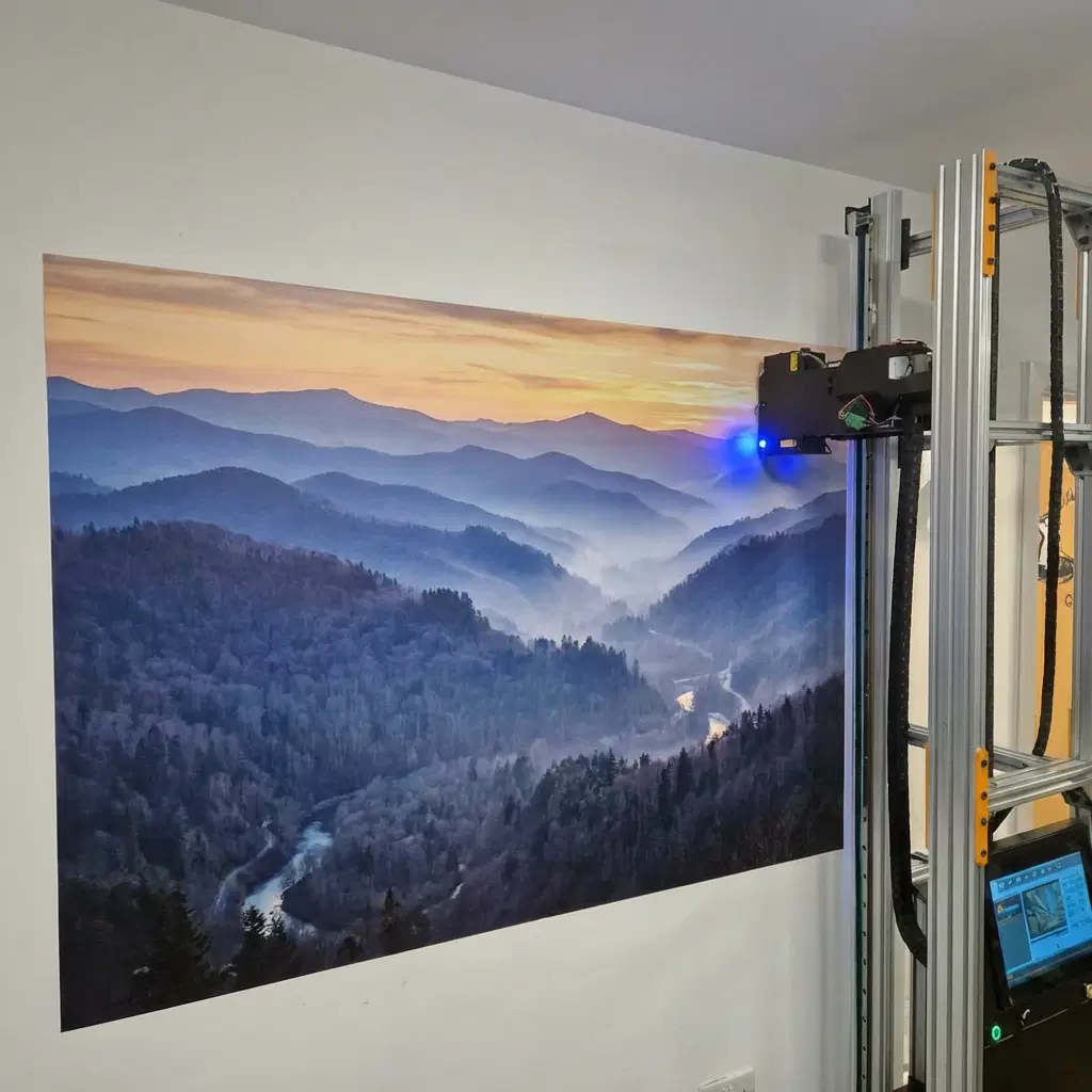 Smoky Mountains sunrise wall mural installation