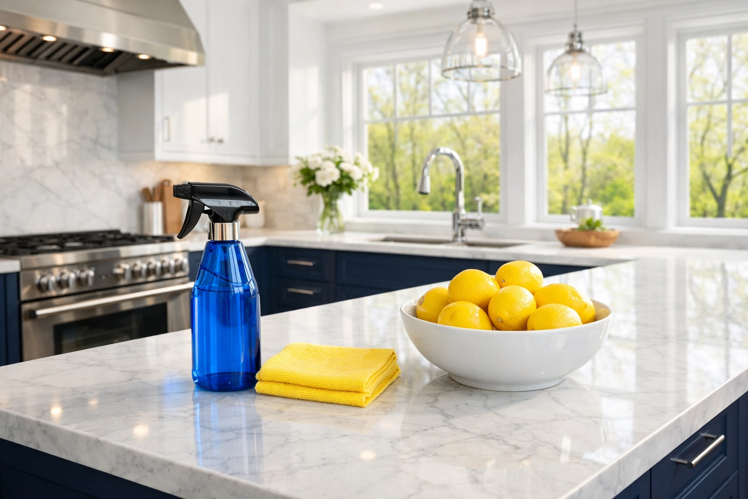 Modern Massachusetts kitchen cleaned by professional cleaners MA during a spring cleaning session.