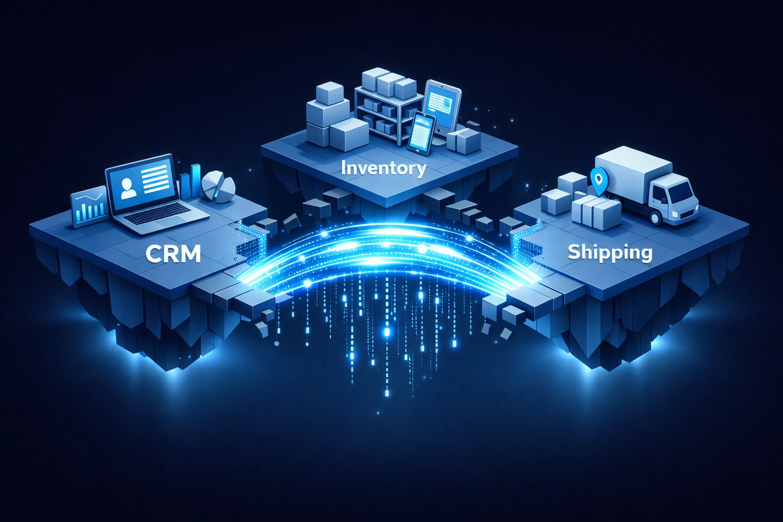 Business system orchestration connecting isolated automation platforms across workflows